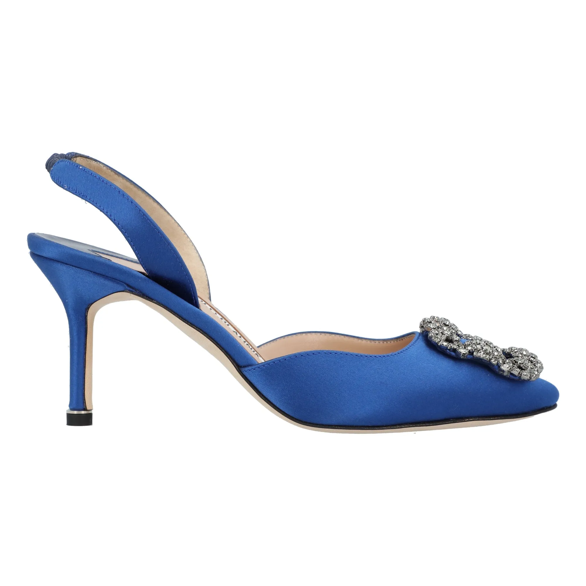 Manolo Blahnik Hangisli Slingback Pumps 85mm Blue Soft Material Chic Heels