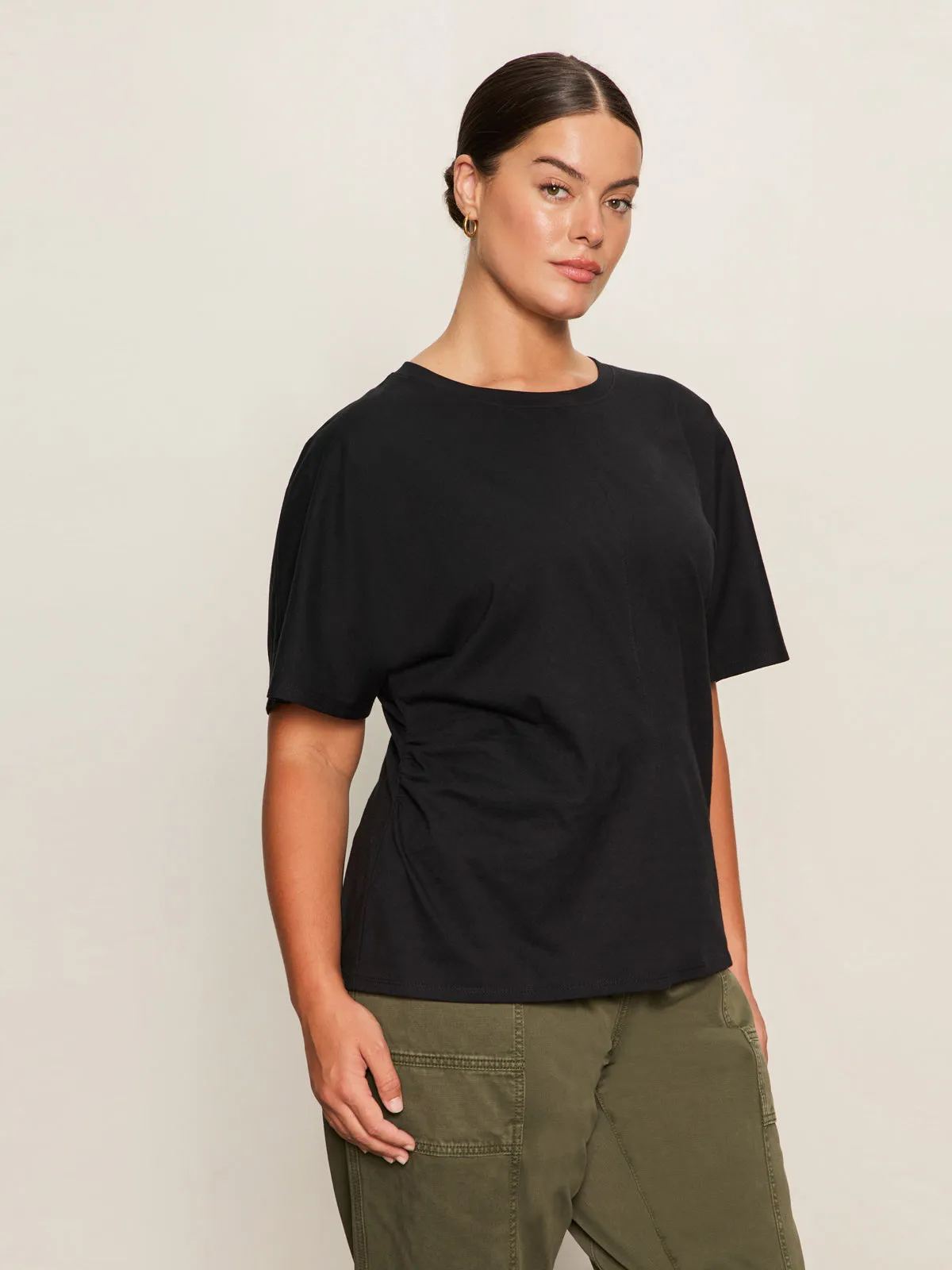 Shirred Waist Dolman Tee Black Extended Sizing Fresh Look Street Trendy