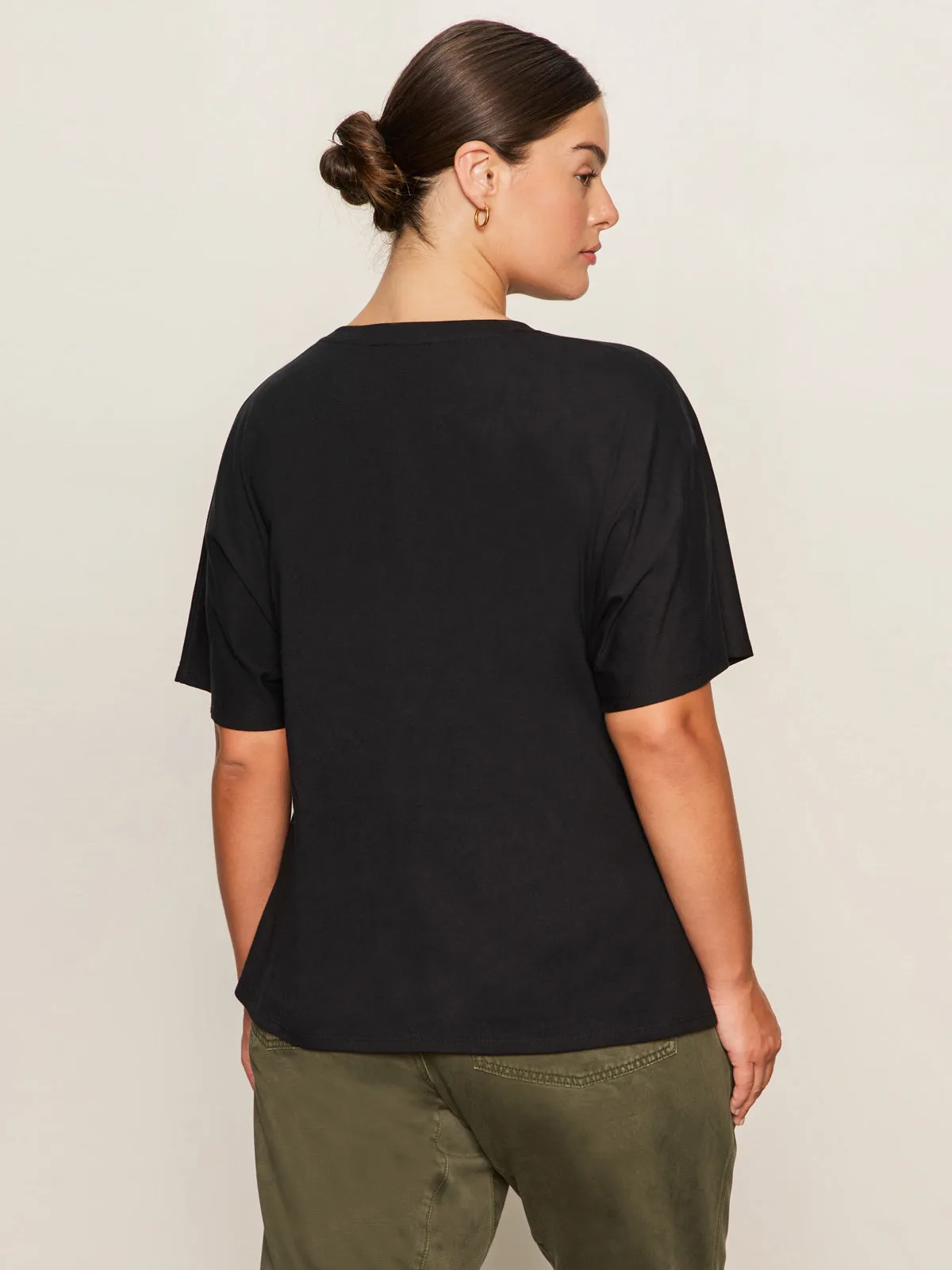 Sustainable production Shirred Waist Dolman Tee Black Extended Sizing