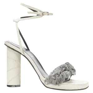 Durable Sole foldable Gianni Versace white grey shearling ankle strap cone heel sandal