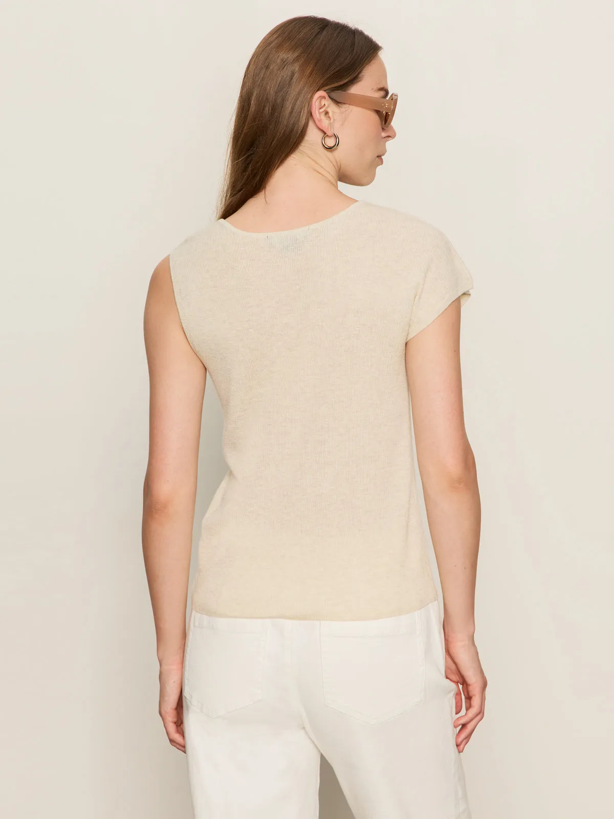 Breathable Active Wear Shoulder Twist Top Heather Pearl