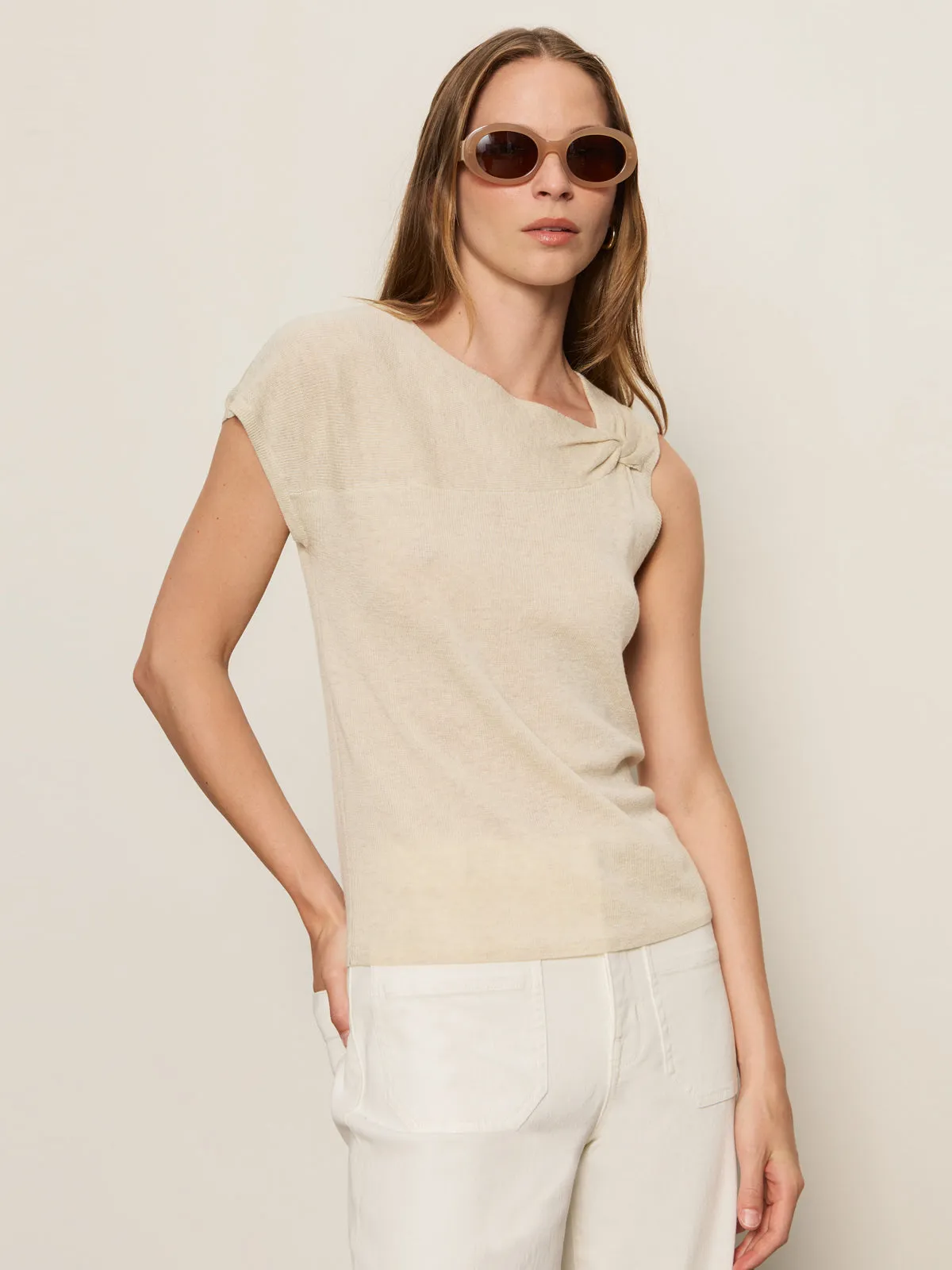 Shoulder Twist Top Heather Pearl Versatile Comfort Wear