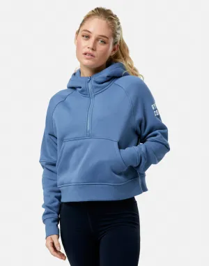 Warm Top Sierra Half Zip Crop Hoodie in Oasis Blue