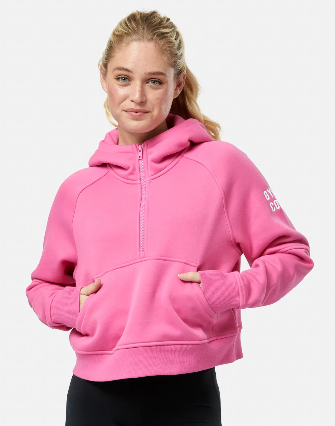 Comfy Outfit ribbon accents Sierra Half Zip Crop Hoodie in Sangria Sunset