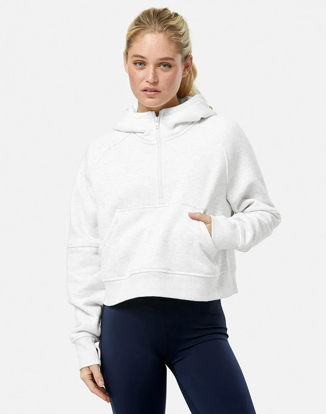 Comfort Apparel Sierra Half Zip Crop Hoodie in White Marl