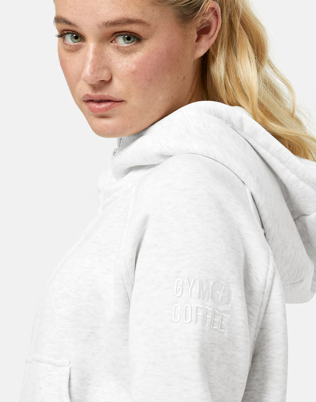 Sierra Half Zip Crop Hoodie in White Marl Chilly Weather product skiing suitable agility
