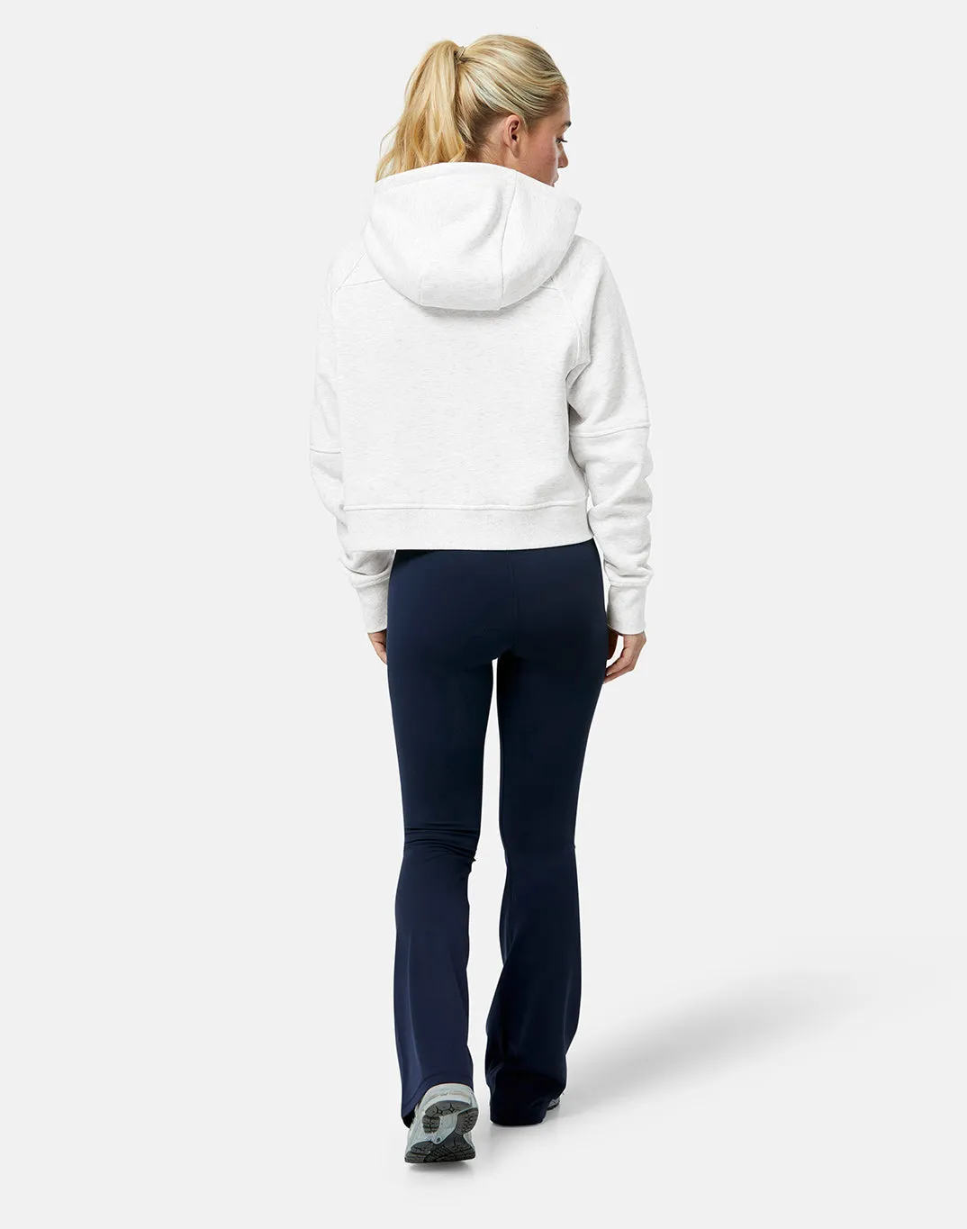 Cozy Fashion Sierra Half Zip Crop Hoodie in White Marl