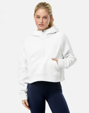 Comfort Apparel Sierra Half Zip Crop Hoodie in White Marl