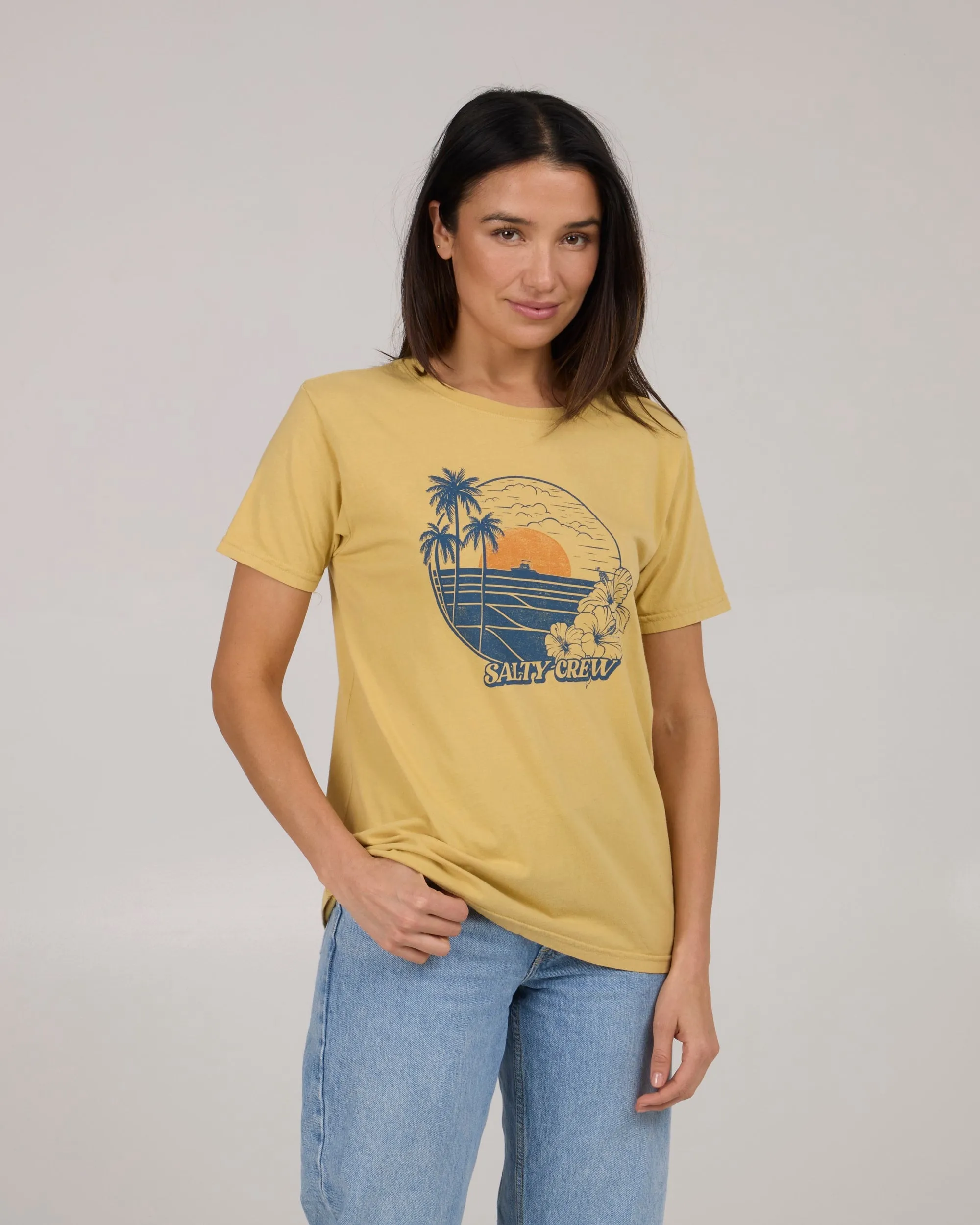 Spring Freshness Collared Beach Scene B.f Tee - Dusty Gold