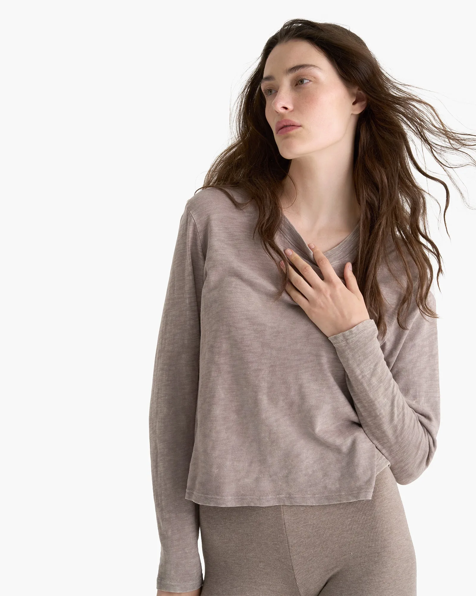 Weekend Wear Slub Jersey Chroma Wash Long Sleeve Crew - Faded Mocha