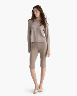 Roomy Waistband Athletic Fit Slub Jersey Chroma Wash Long Sleeve Crew - Faded Mocha