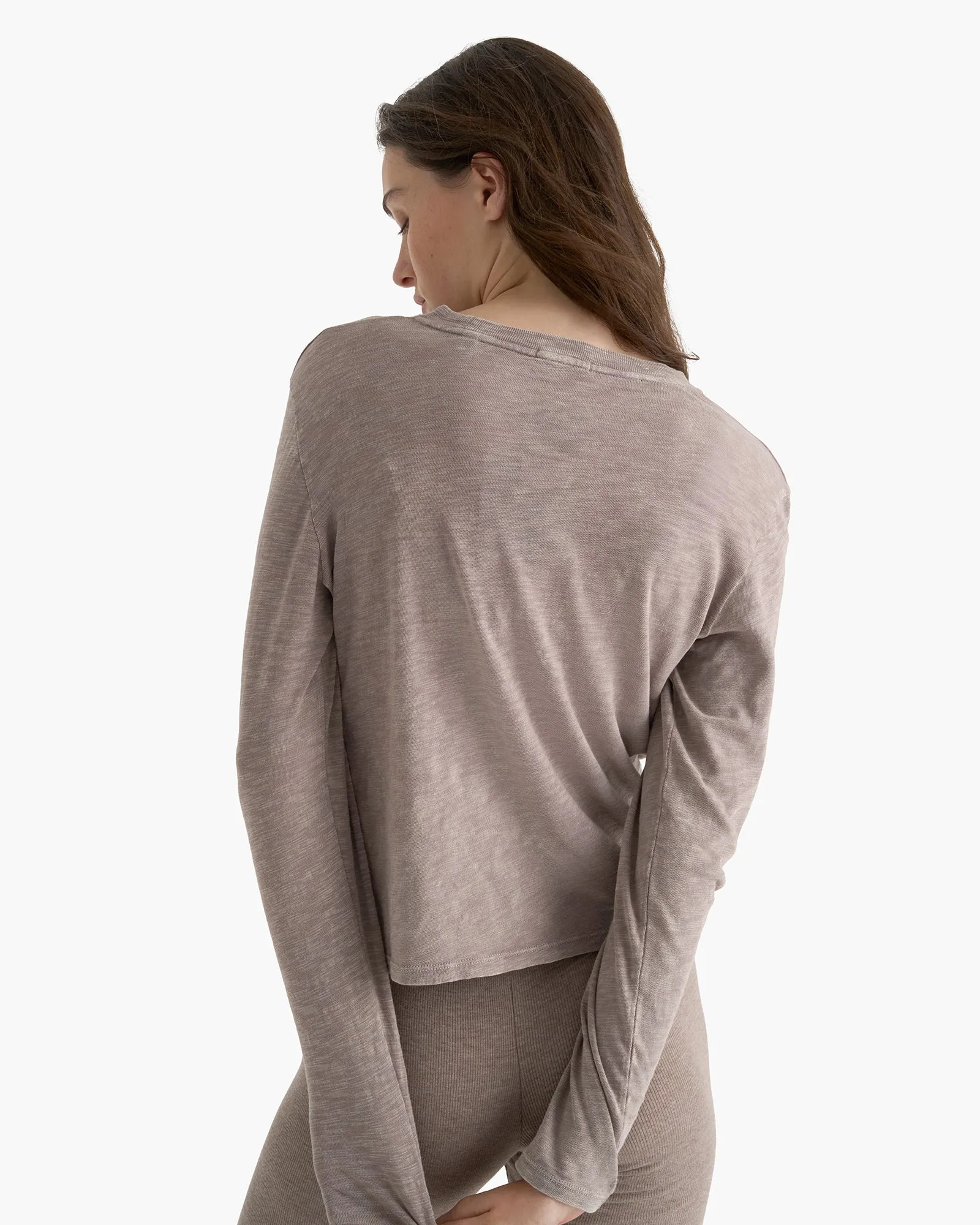 short sleeved Slub Jersey Chroma Wash Long Sleeve Crew - Faded Mocha