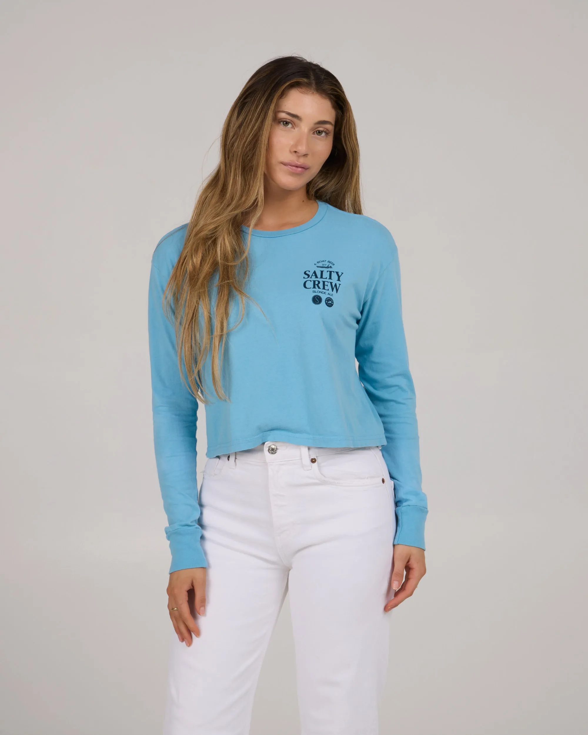 Valentine's Day Sip & Sea L/S Crop - Lagoon Blue