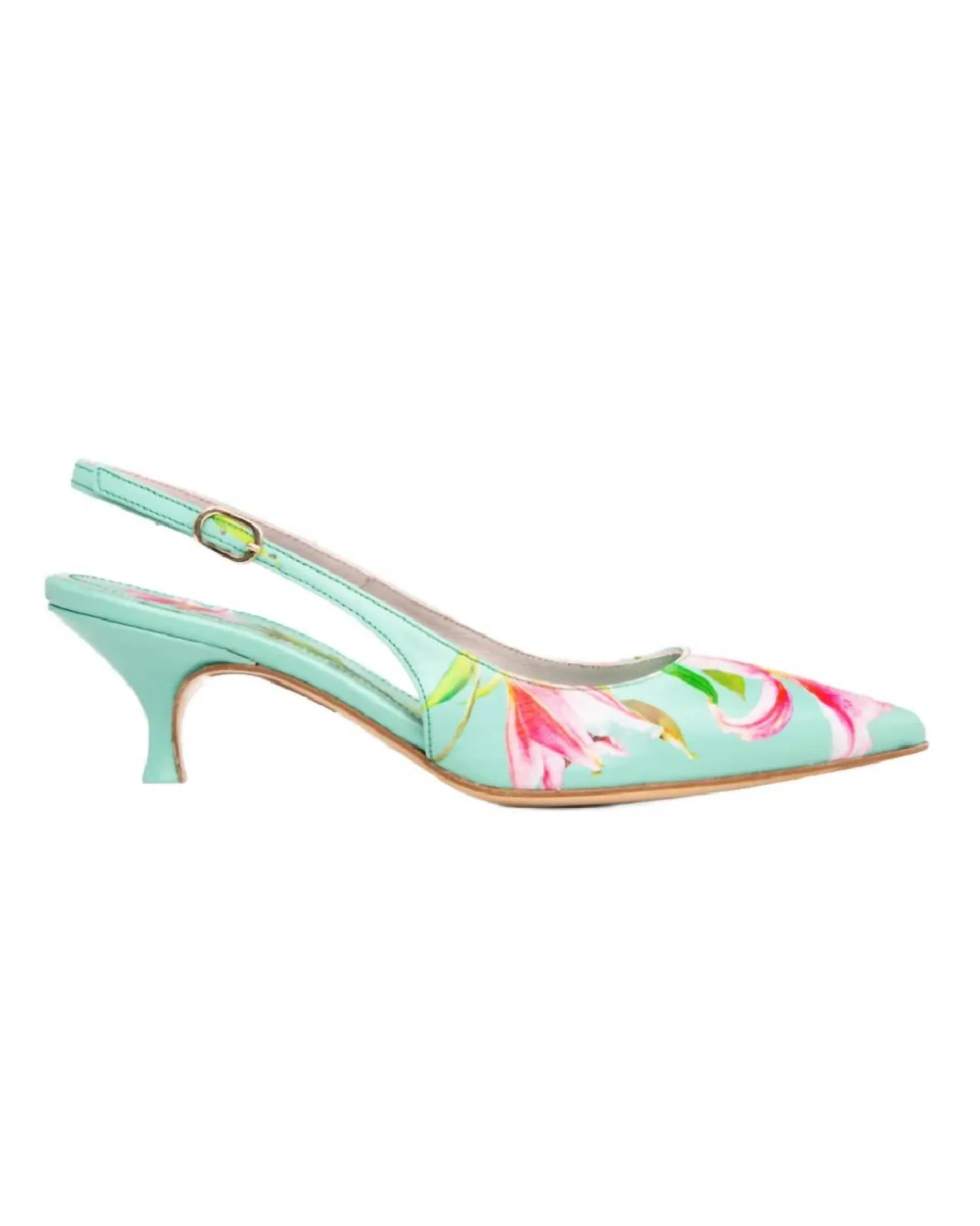 Women's Cancun Floral Printed Leather Slingback In Green soft elegance