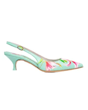 Women's Cancun Floral Printed Leather Slingback In Green Office Vibe Iconic Style