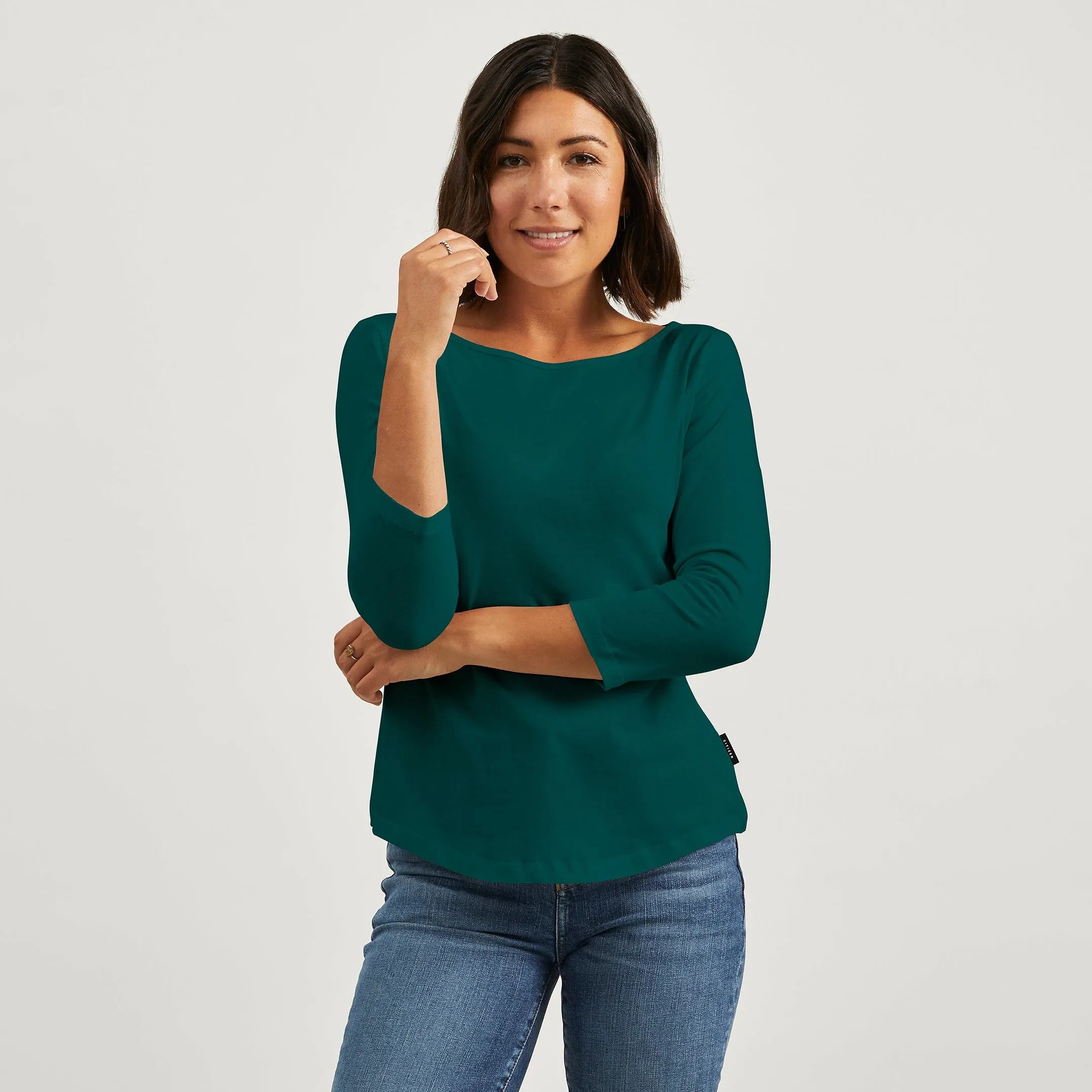 Basic Wardrobe Piece Odor Control Finish Cotton 3/4 Boat Tee