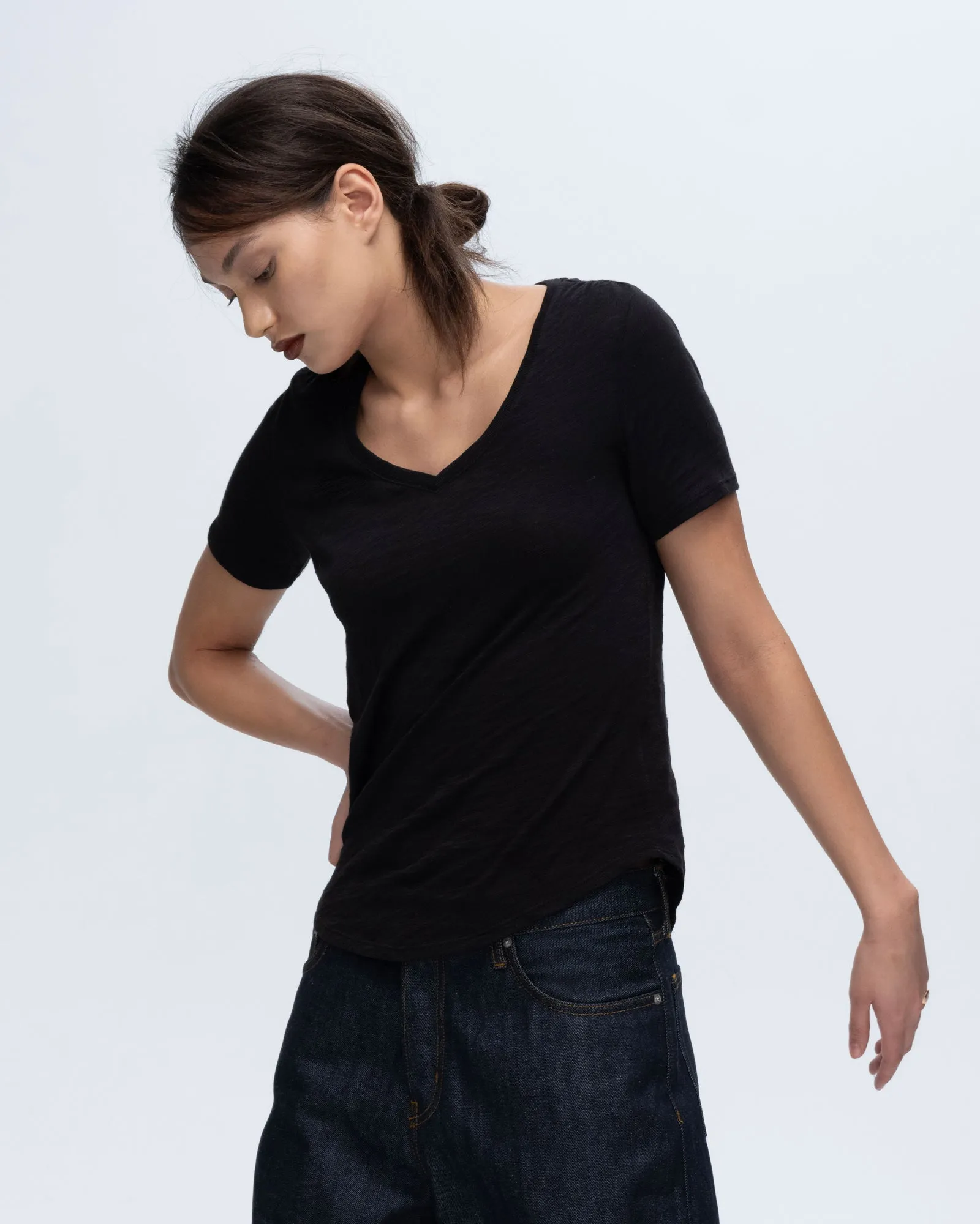 Slub Jersey Classic V-Neck Tee - Black Chic Comfort Style Essential Wear