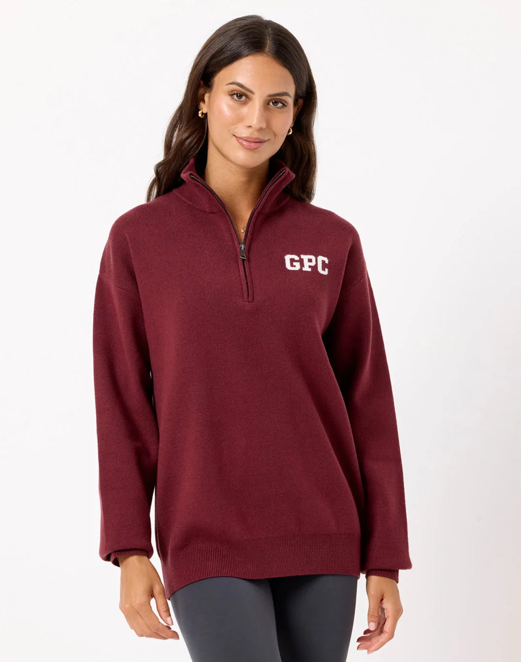 Cold Layer Knit Half Zip in Mulberry