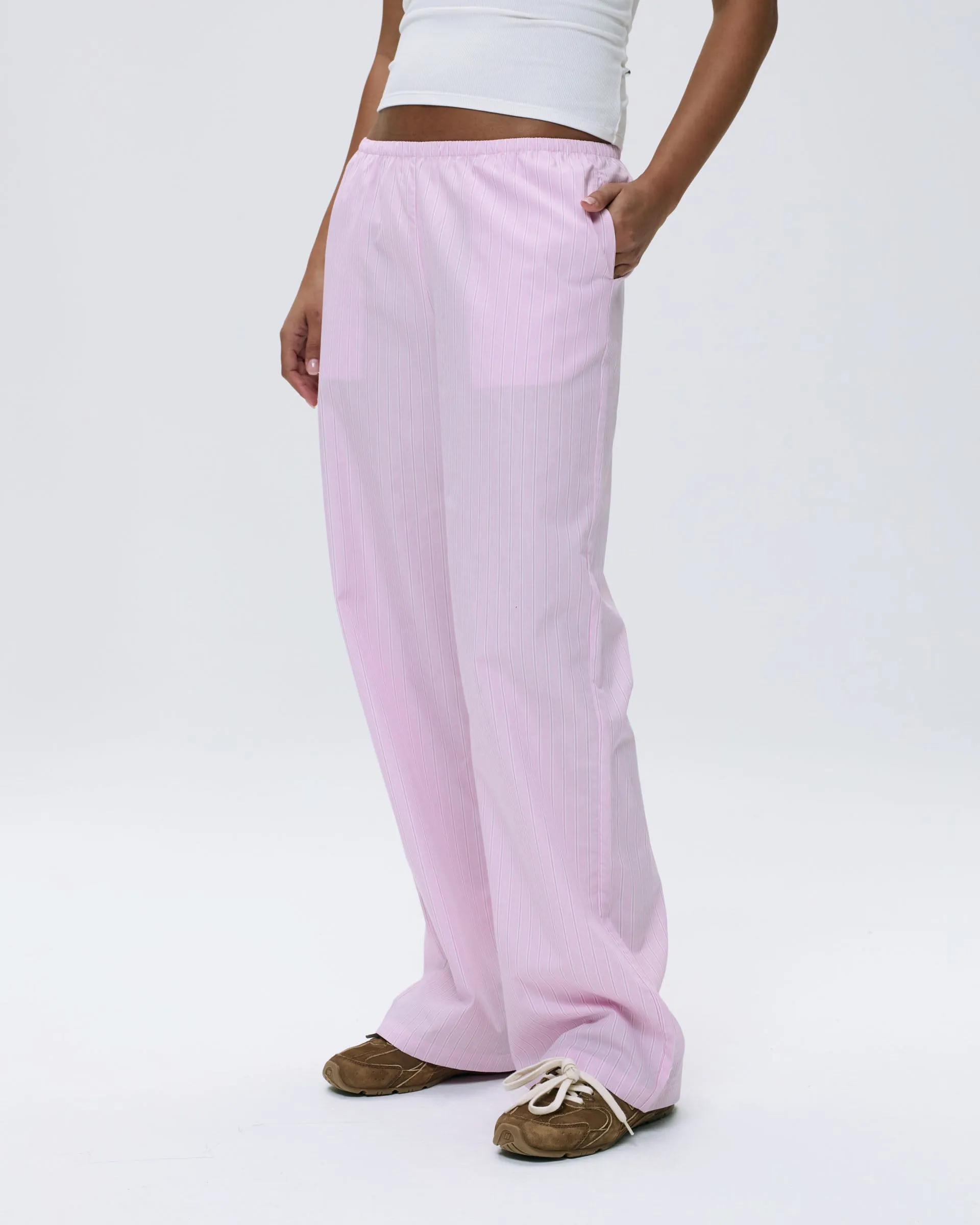 No Fuss Fit Cotton Stripe Pull On Pants - Pink/White