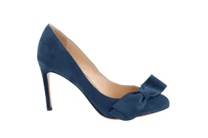 Valentino Bow Pumps in Blue Velvet Classic Black Heels Retro Platform Heels