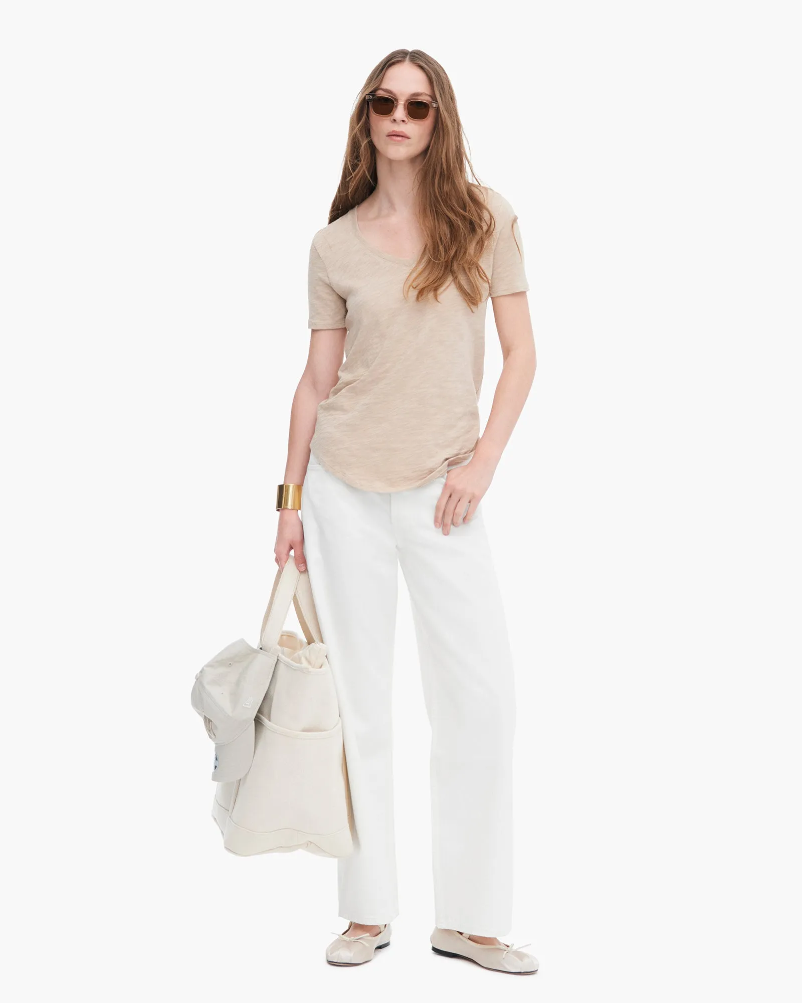 Slub Jersey Classic Short Sleeve V-Neck Tee - Dune Weekend Smart Look Bold Comfort