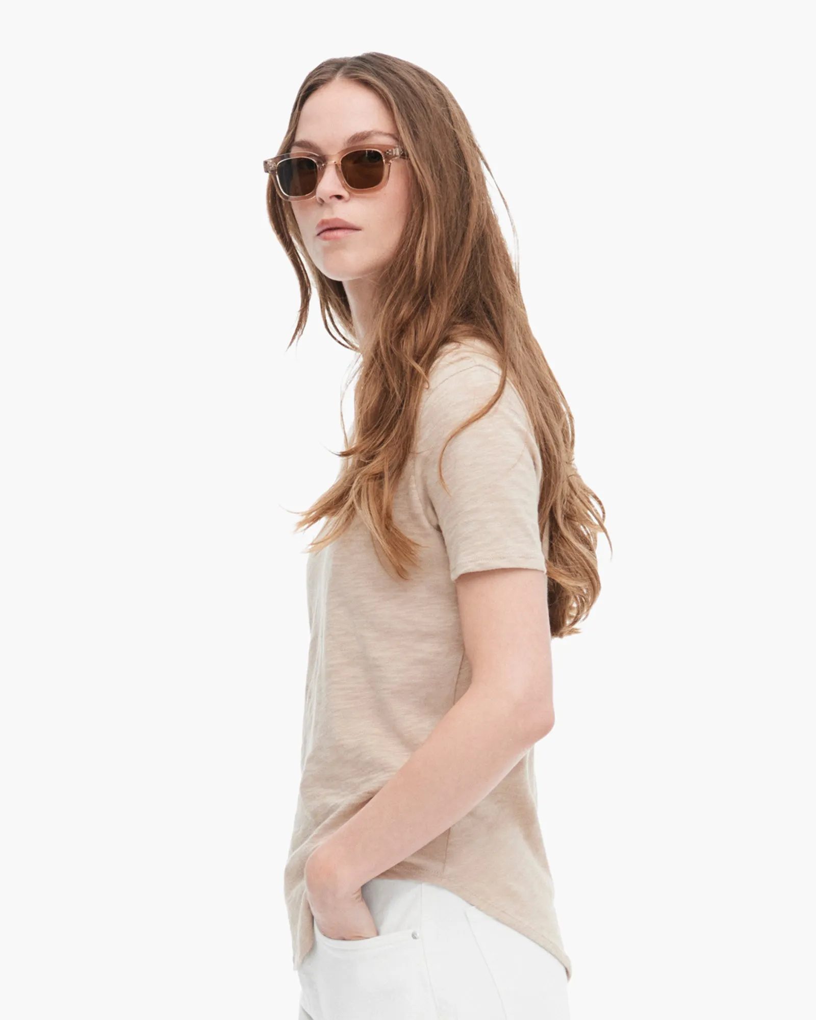 Essential Fit Relaxed Look Slub Jersey Classic Short Sleeve V-Neck Tee - Dune