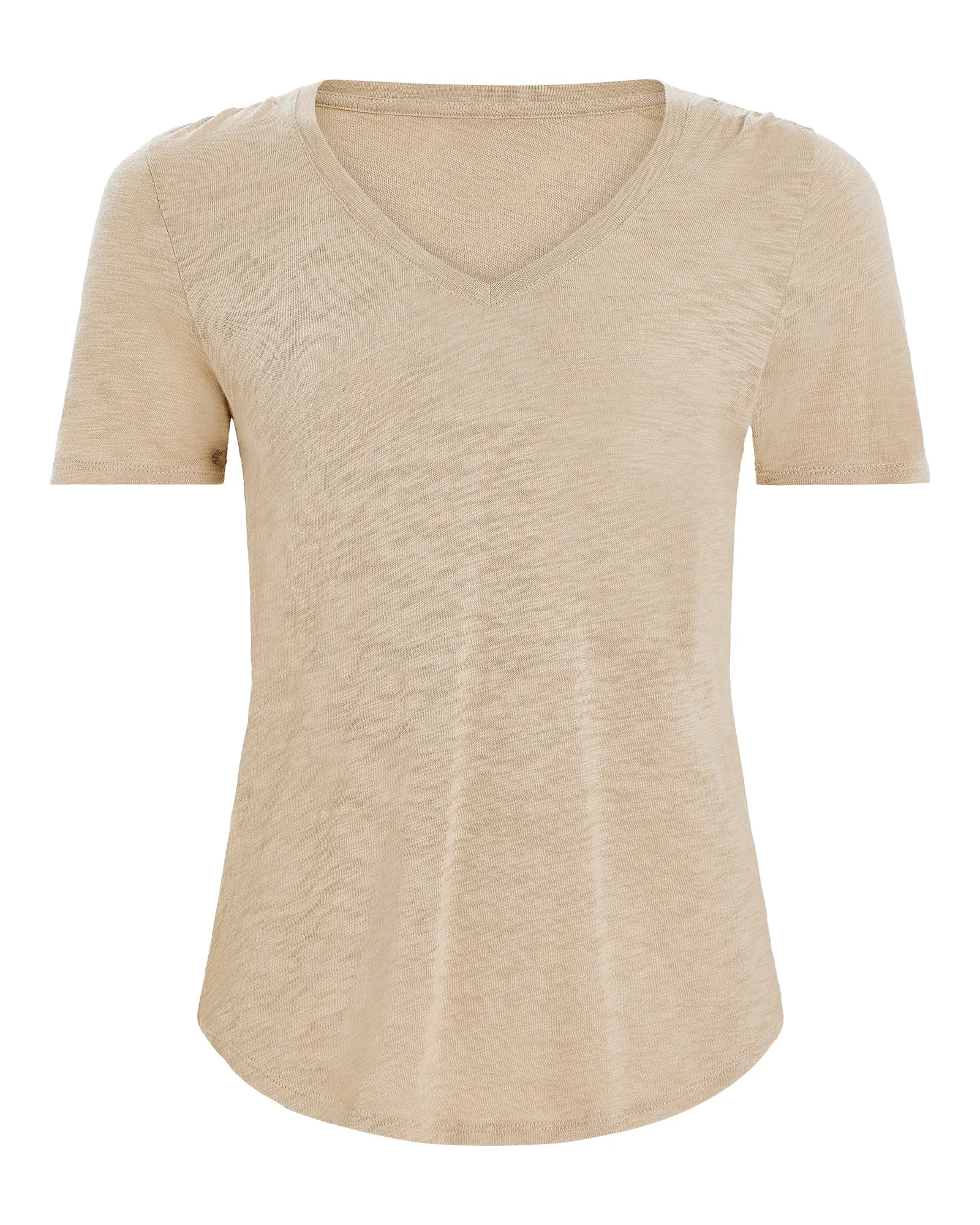 Reinforced Collar Slub Jersey Classic Short Sleeve V-Neck Tee - Dune