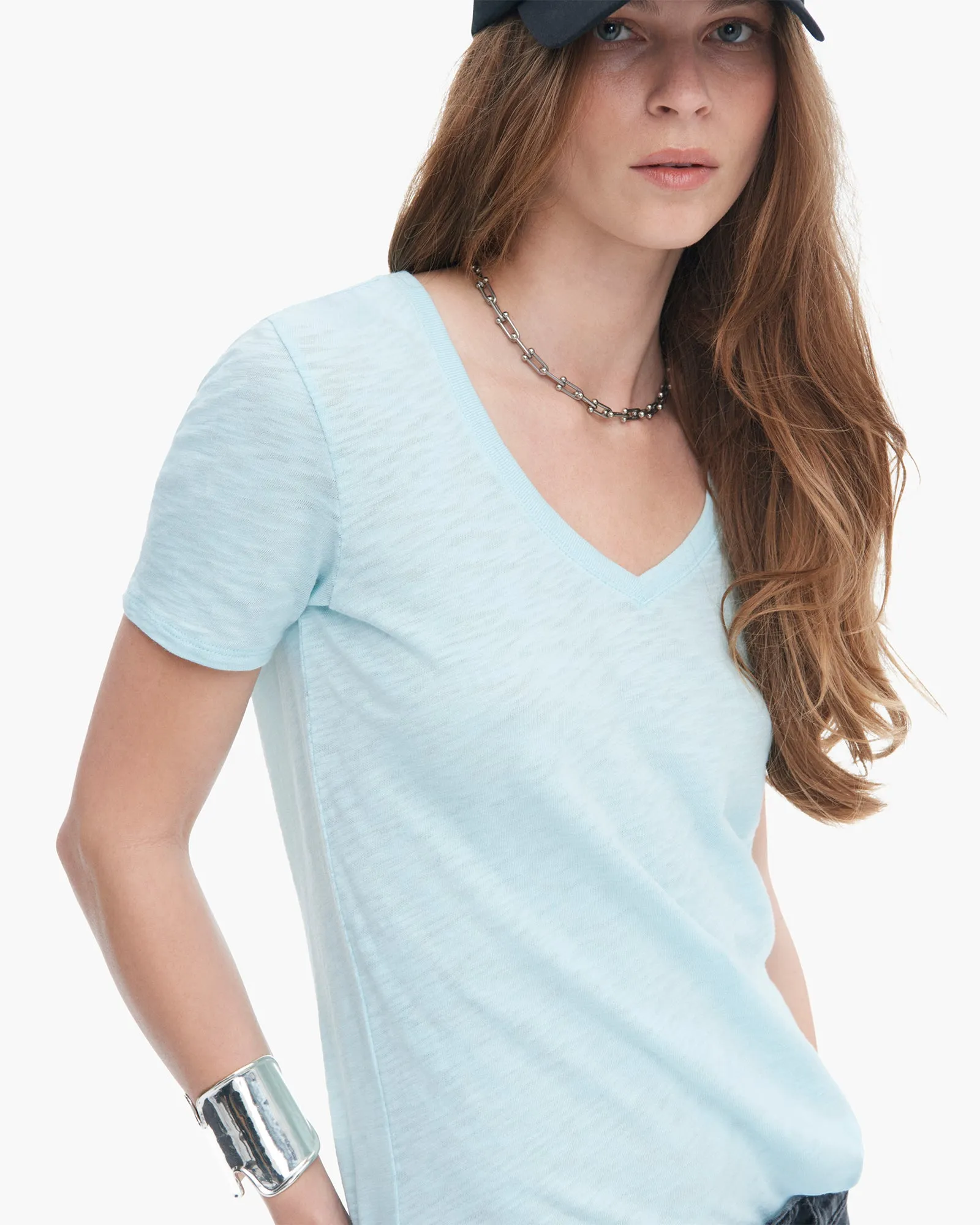 Slub Jersey Classic Short Sleeve V-Neck Tee - Ocean Blue LowImpactDye