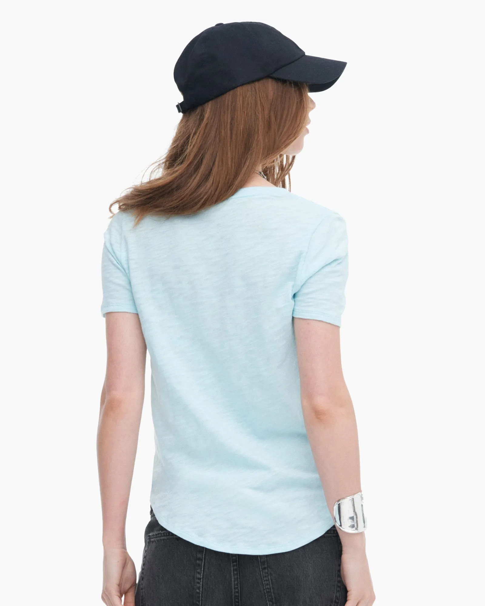 Slub Jersey Classic Short Sleeve V-Neck Tee - Ocean Blue Teenager coolness Casual Chic Look