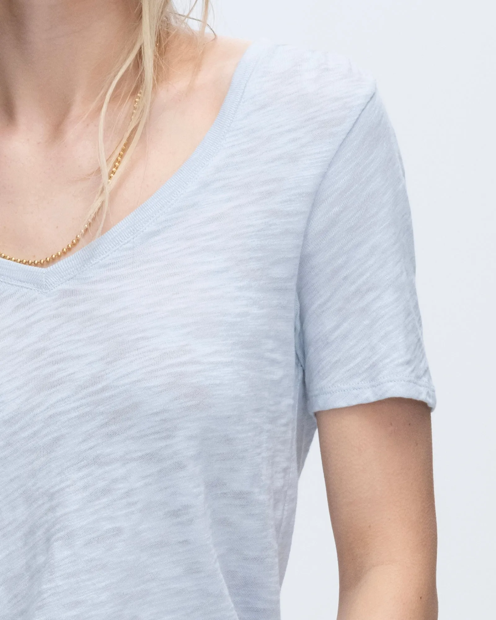 Slub Jersey Classic Short Sleeve V-Neck Tee - Powder Blue Chill Comfort Curved Hem