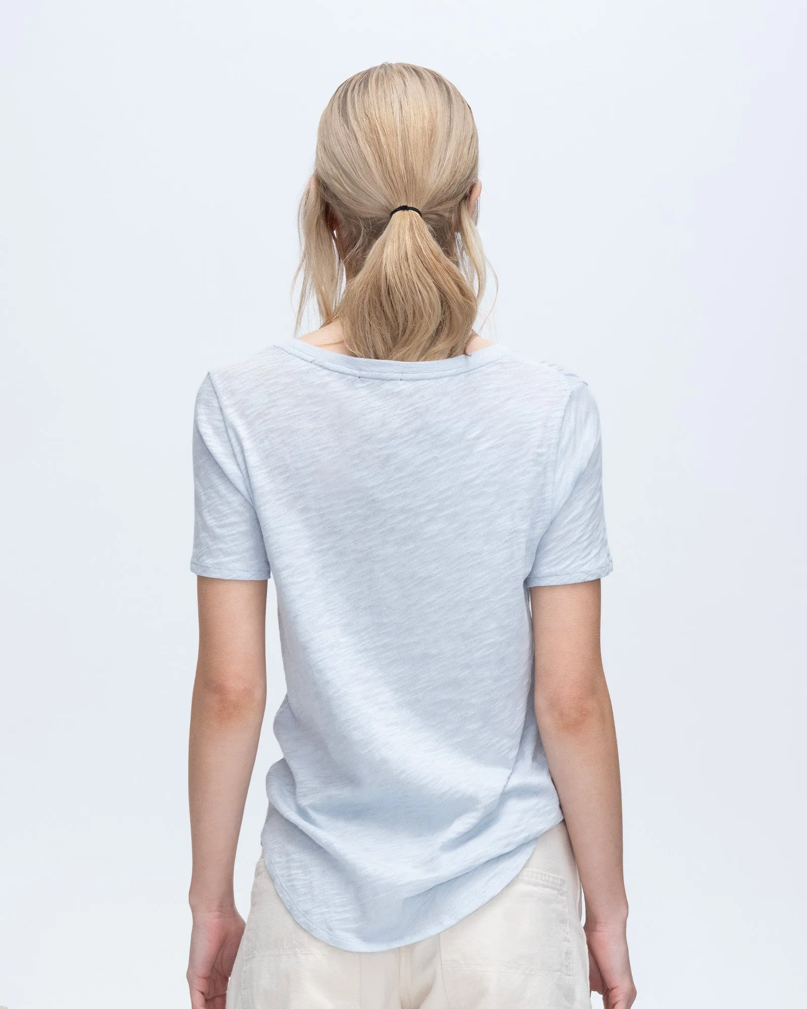 Eco Friendly Material Chafe Free Armhole Slub Jersey Classic Short Sleeve V-Neck Tee - Powder Blue