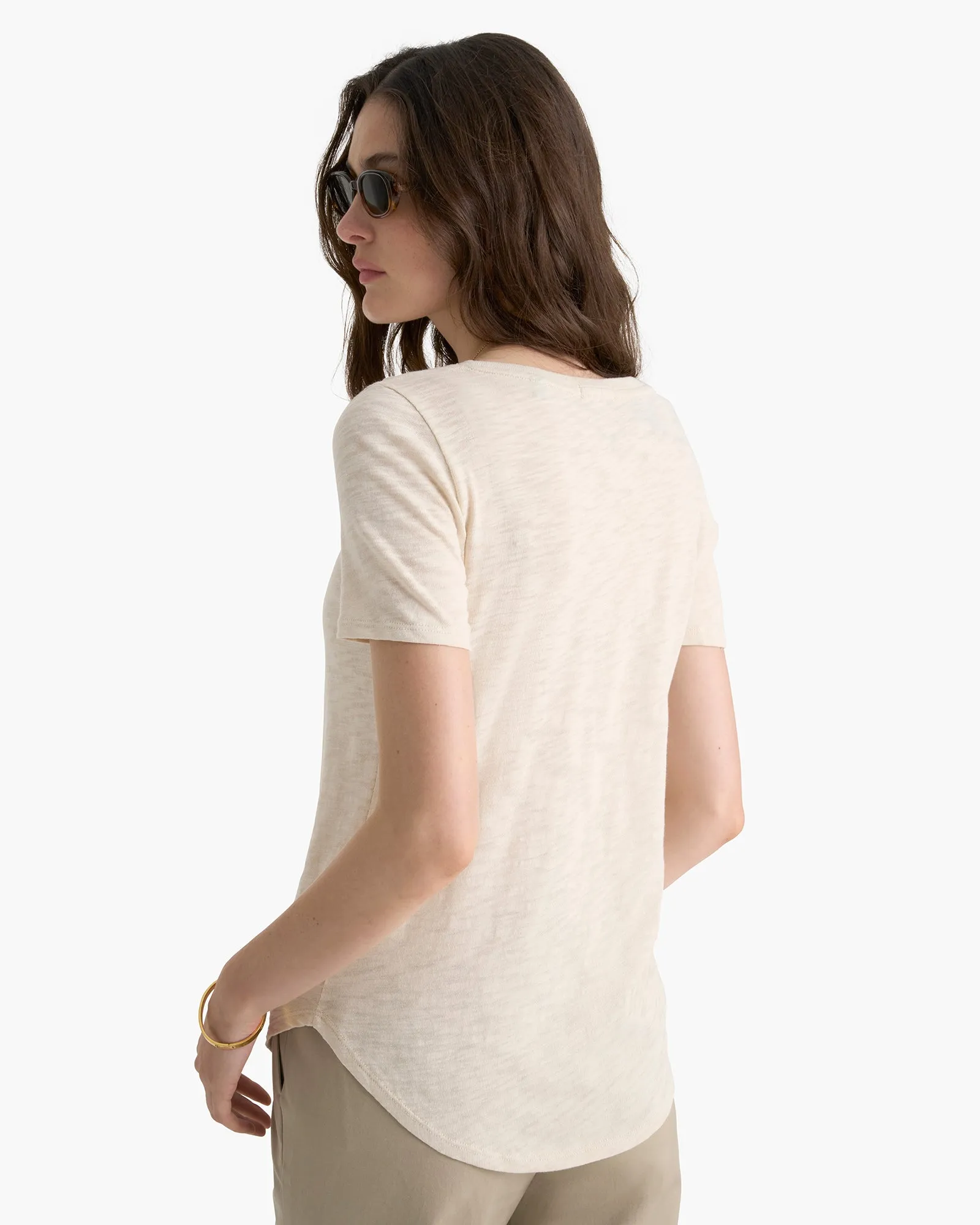 Geometric Pattern Bright and Bold Slub Jersey Classic V-Neck Tee - Bleached Oak