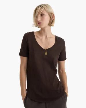 Comfort and Ease Flexible Fit Design Slub Jersey Classic V-Neck Tee - Dark Chocolate