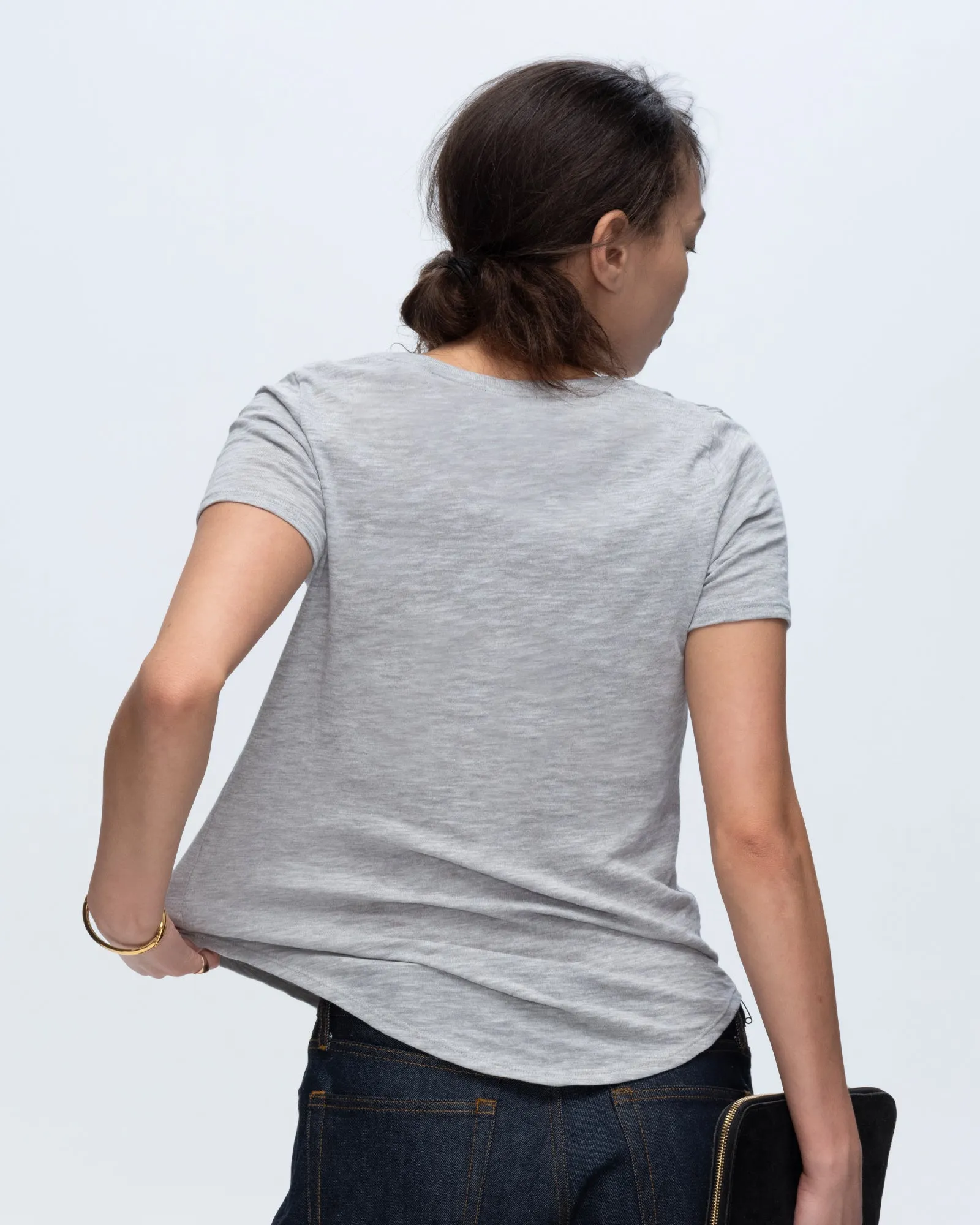 Heathered Texture Slub Jersey Classic V-Neck Tee - Heather Grey