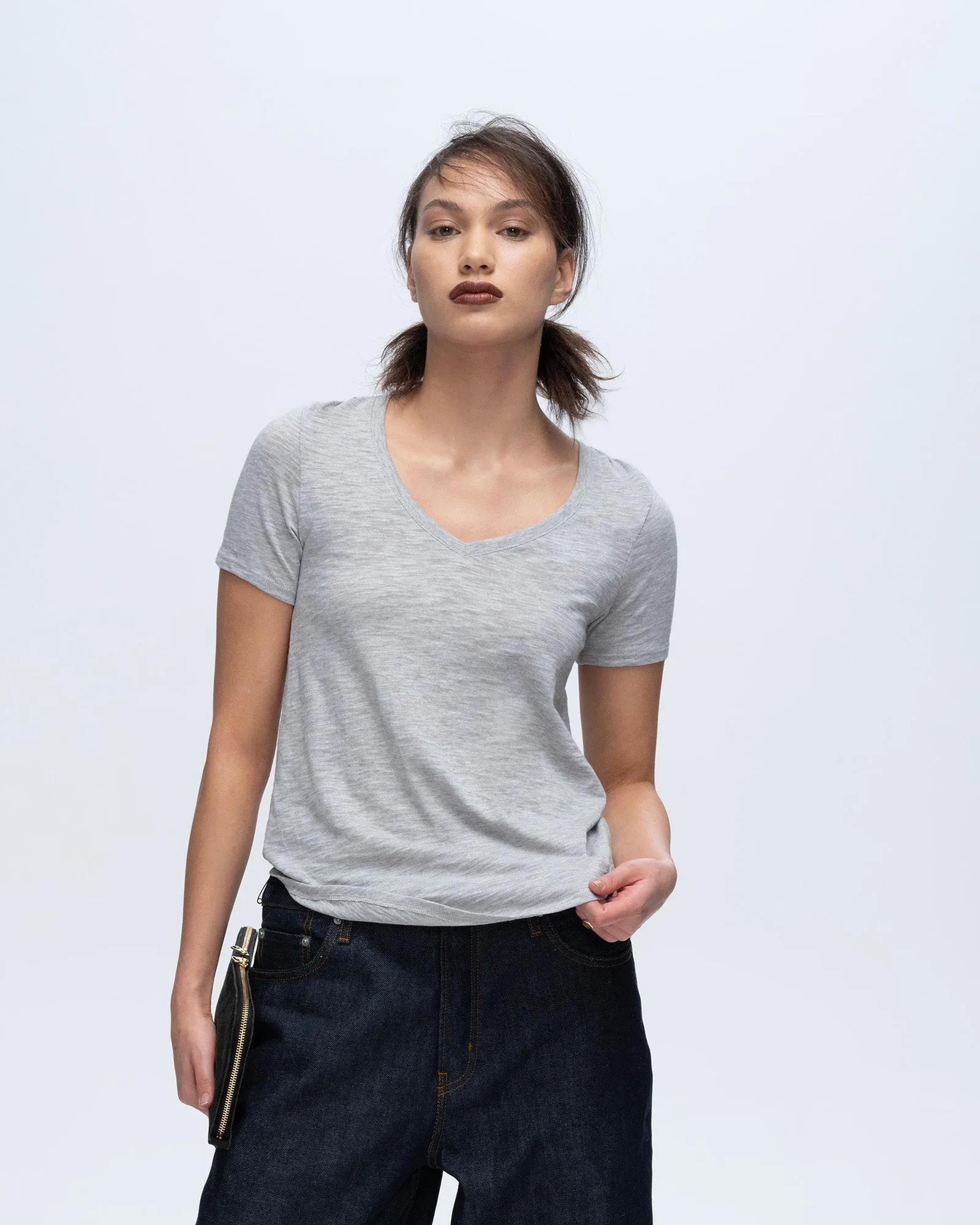 Slub Jersey Classic V-Neck Tee - Heather Grey Trendy Comfort Fit