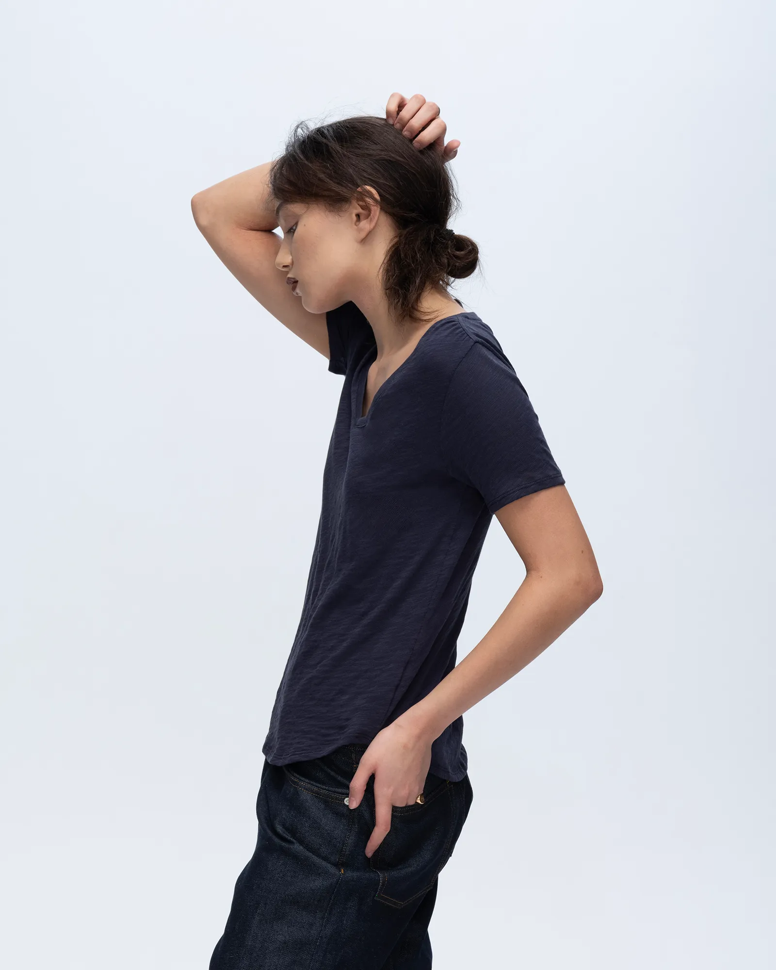 Airflow Mesh Panels Slub Jersey Classic V-Neck Tee - Midnight