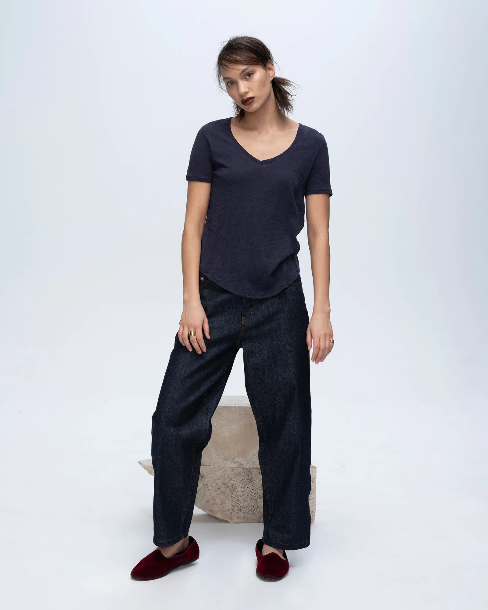 Layering Piece Slub Jersey Classic V-Neck Tee - Midnight