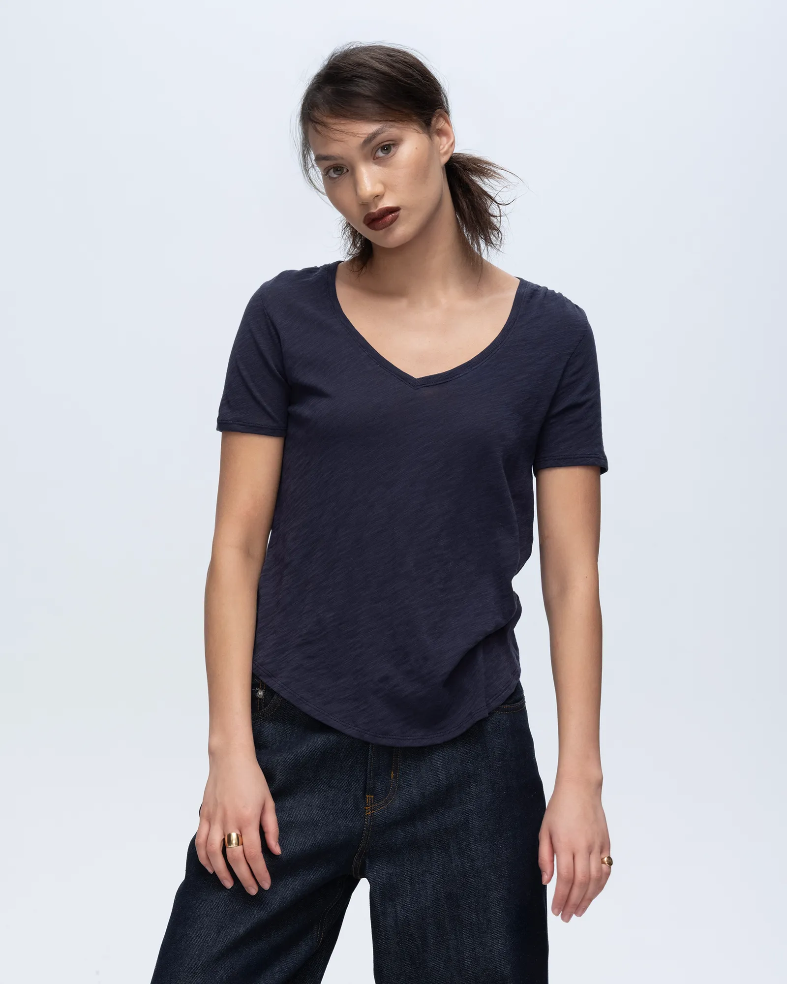 Slub Jersey Classic V-Neck Tee - Midnight No-Fuss Design
