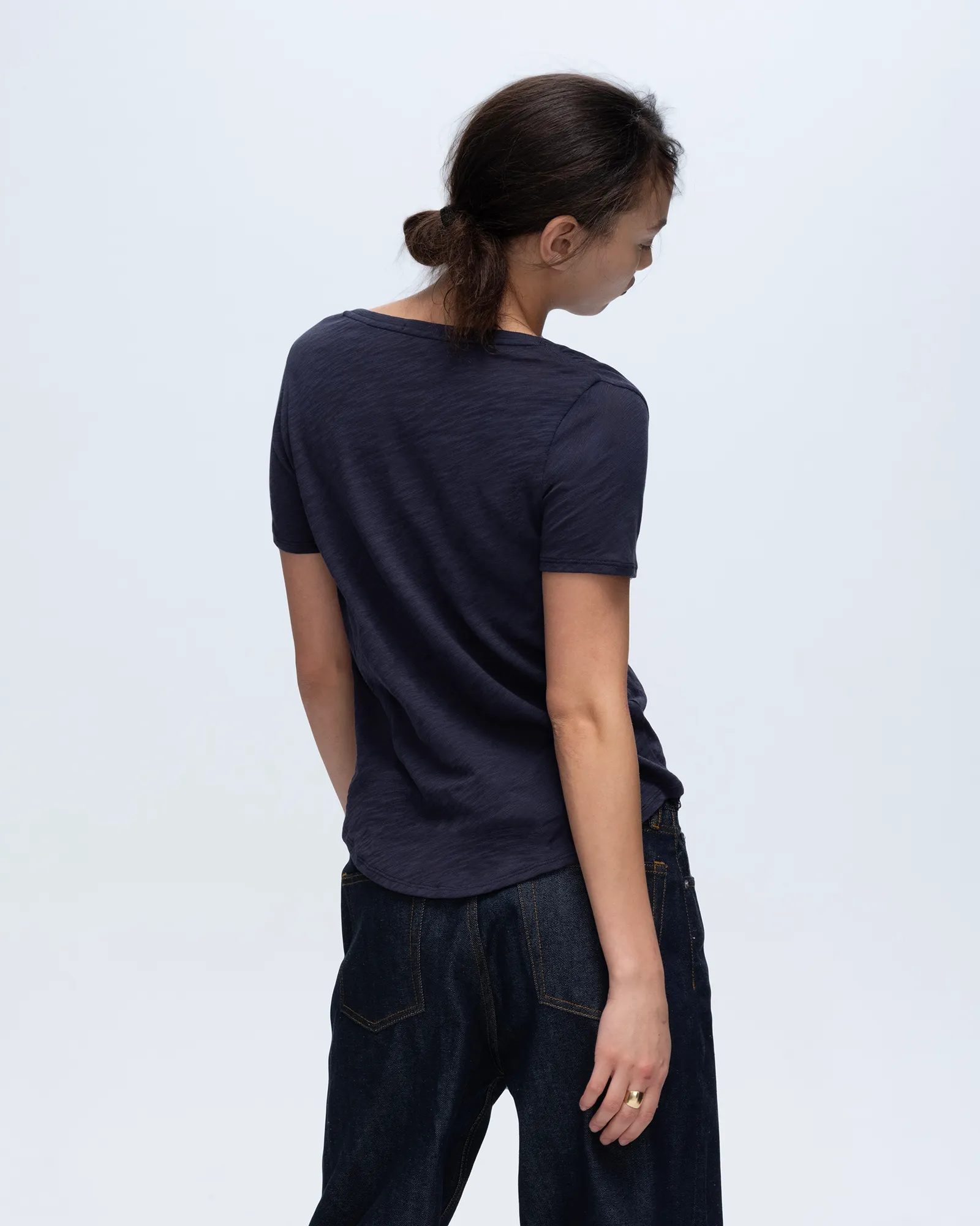Eco Friendly Fabric Slub Jersey Classic V-Neck Tee - Midnight