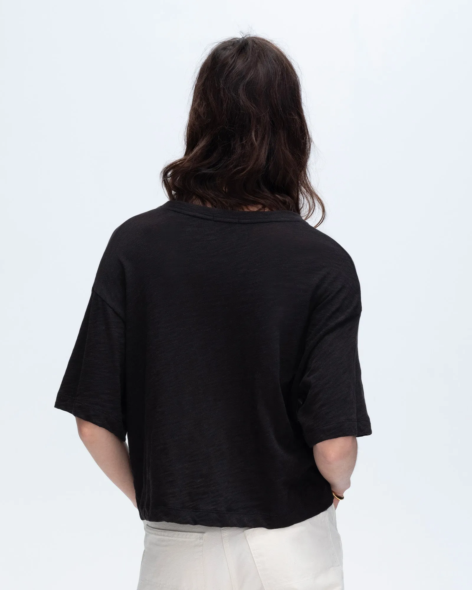 Slub Jersey Crew Neck Tee - Black Perfect for Vacation Relaxed and Easy