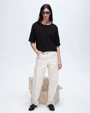 V-Neck Relaxed Comfort Fit Slub Jersey Crew Neck Tee - Black