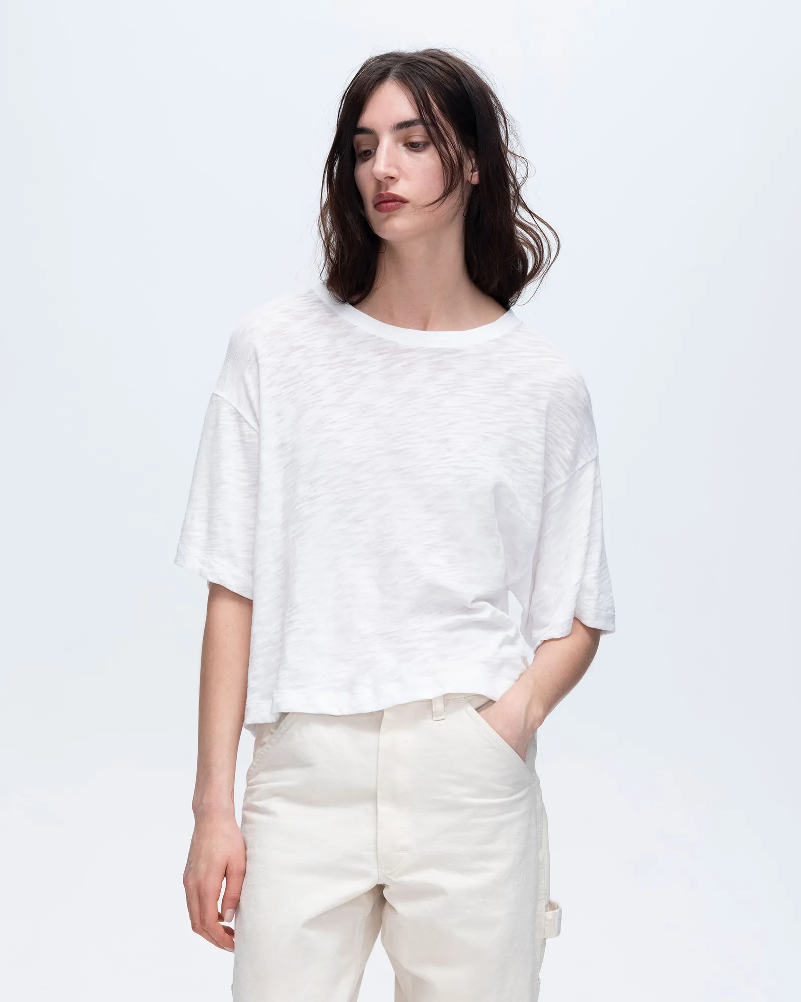 Geometric Print Weekend Comfort Wear Slub Jersey Crew Neck Tee - White