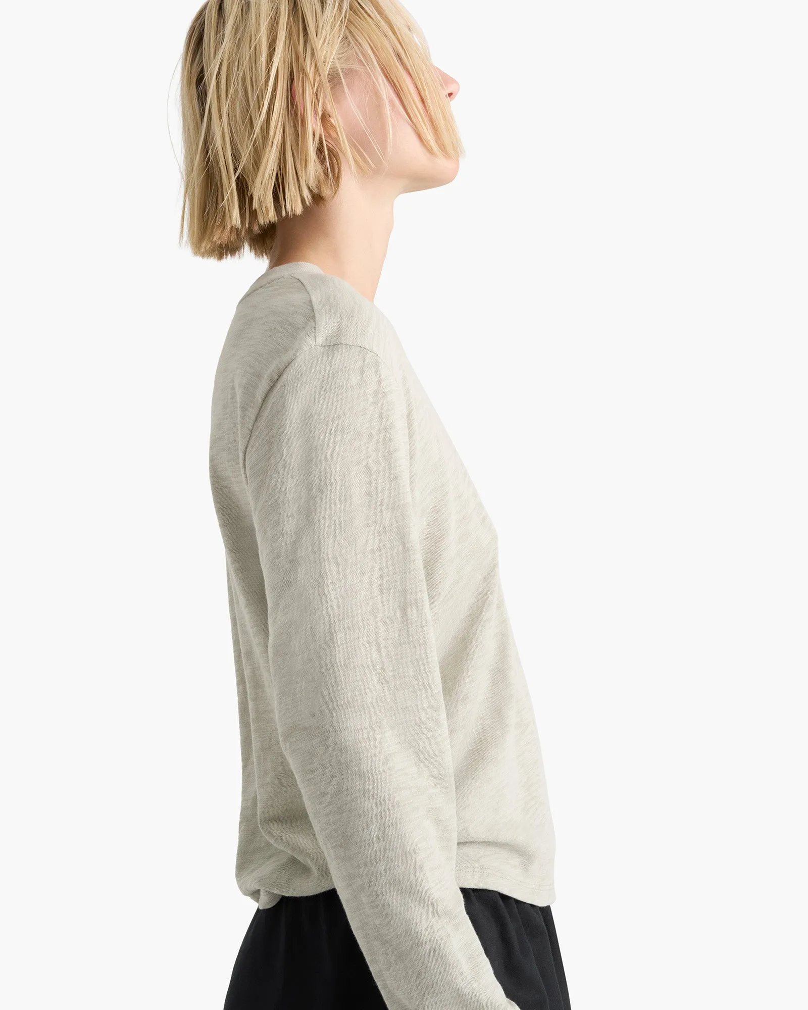 Slub Jersey Long Sleeve Crop Tee - Abbey Stone Long Lasting Color