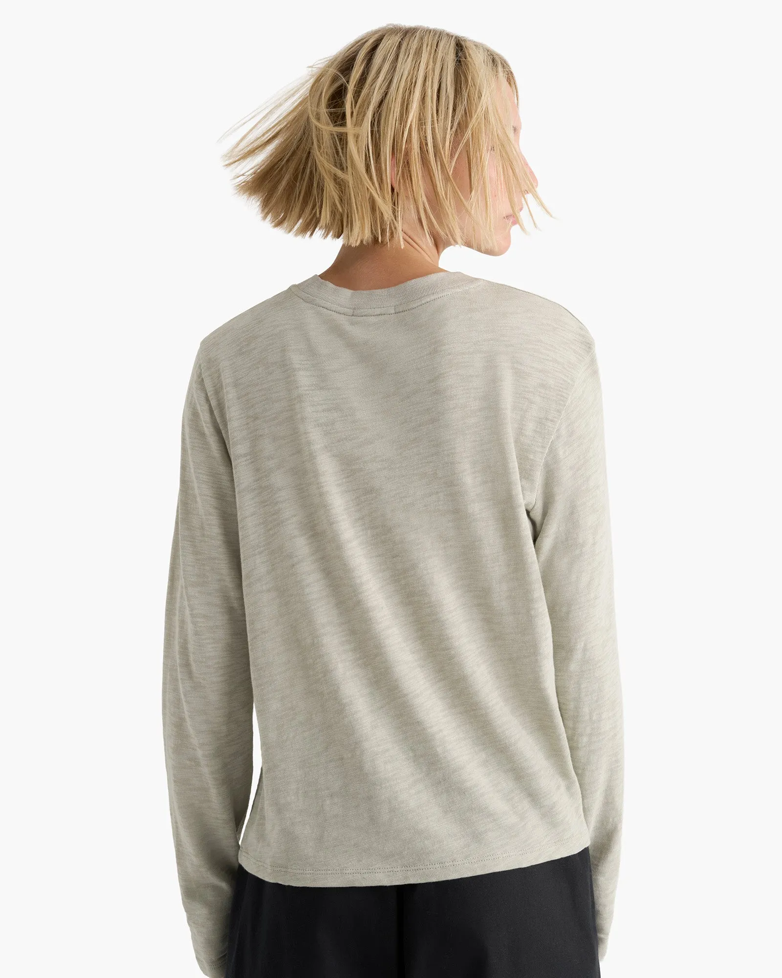 Adaptable Slub Jersey Long Sleeve Crop Tee - Abbey Stone