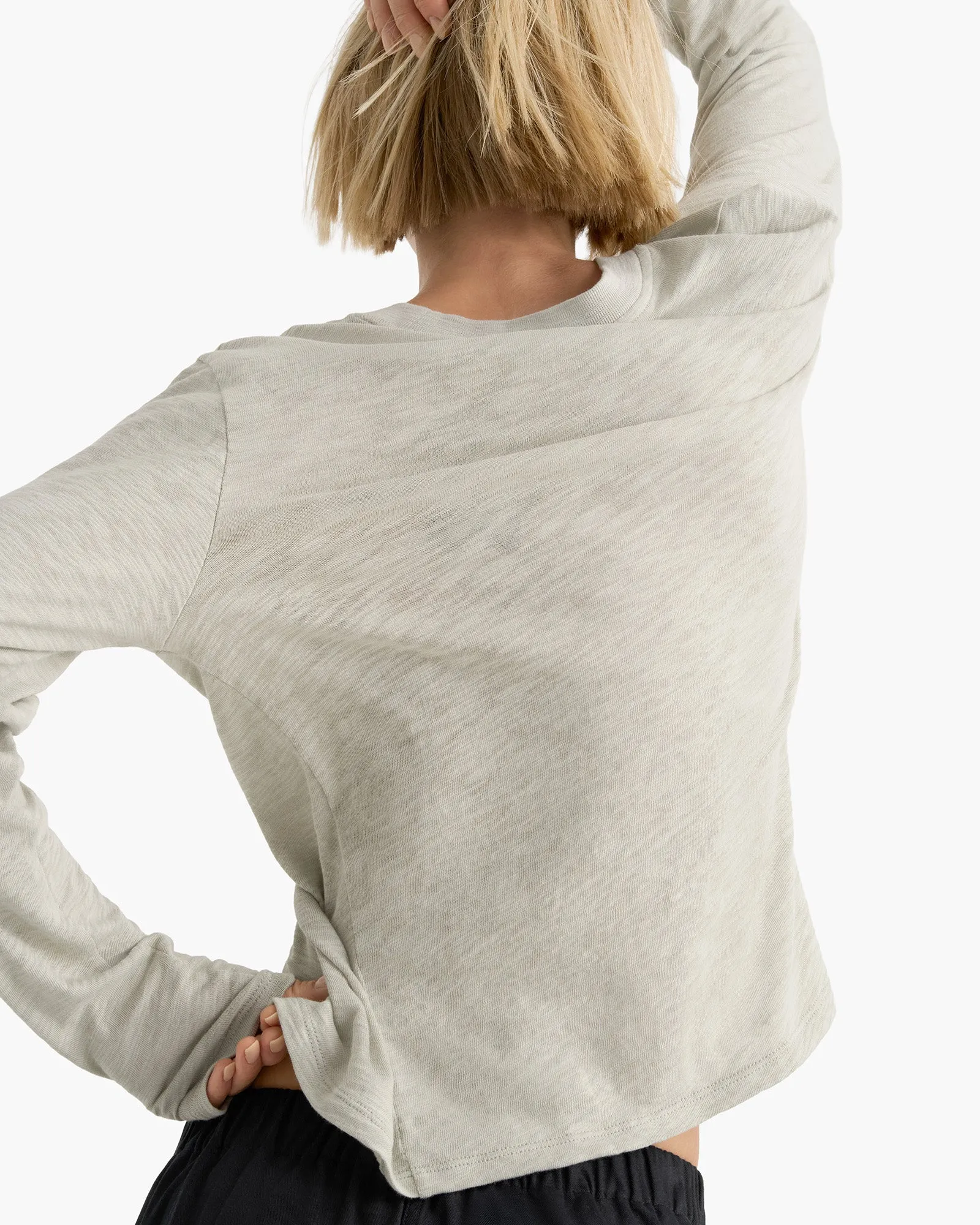 Curved Hem Slub Jersey Long Sleeve Crop Tee - Abbey Stone