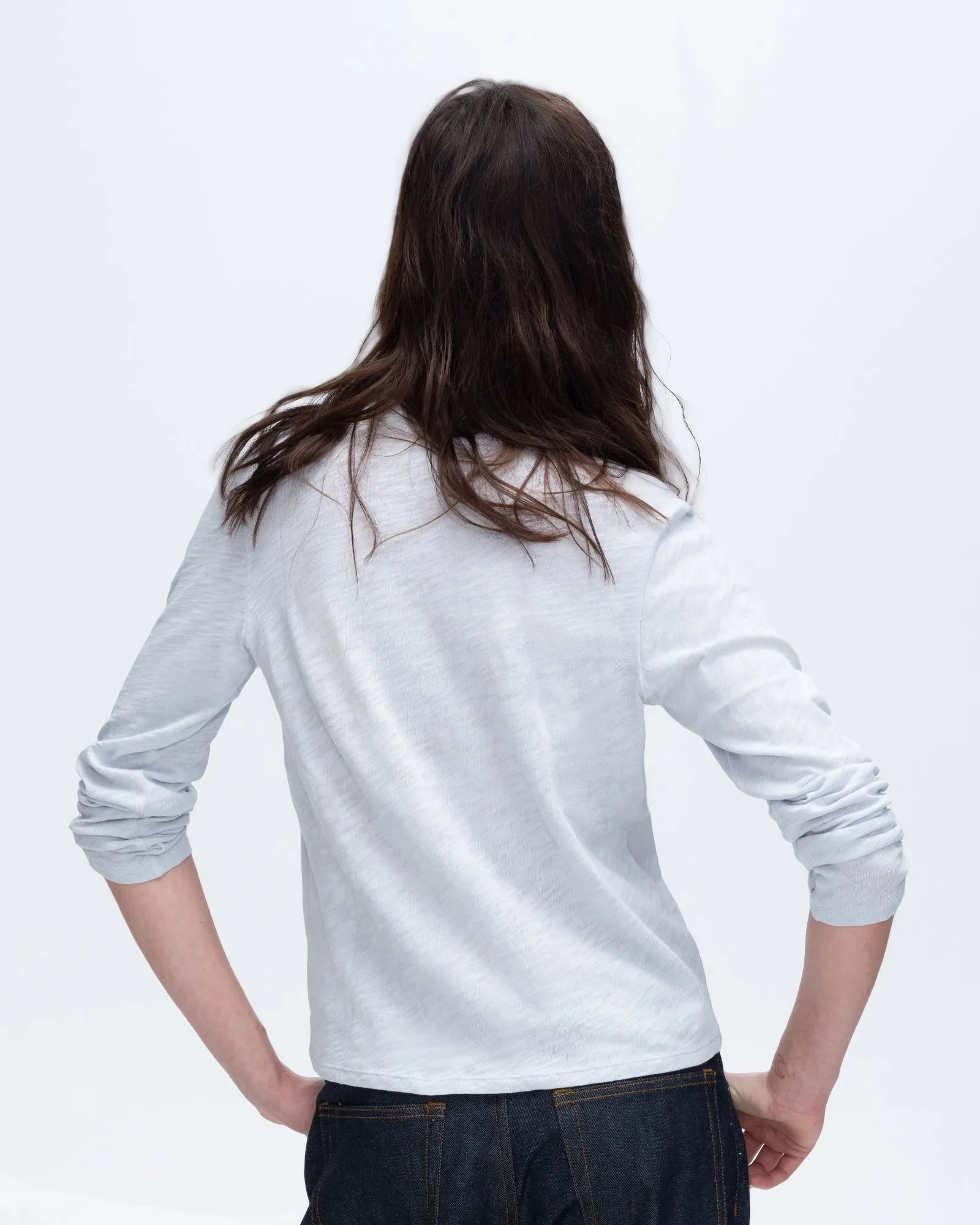 Slub Jersey Long Sleeve Crop Tee - Powder Blue Classic Chic