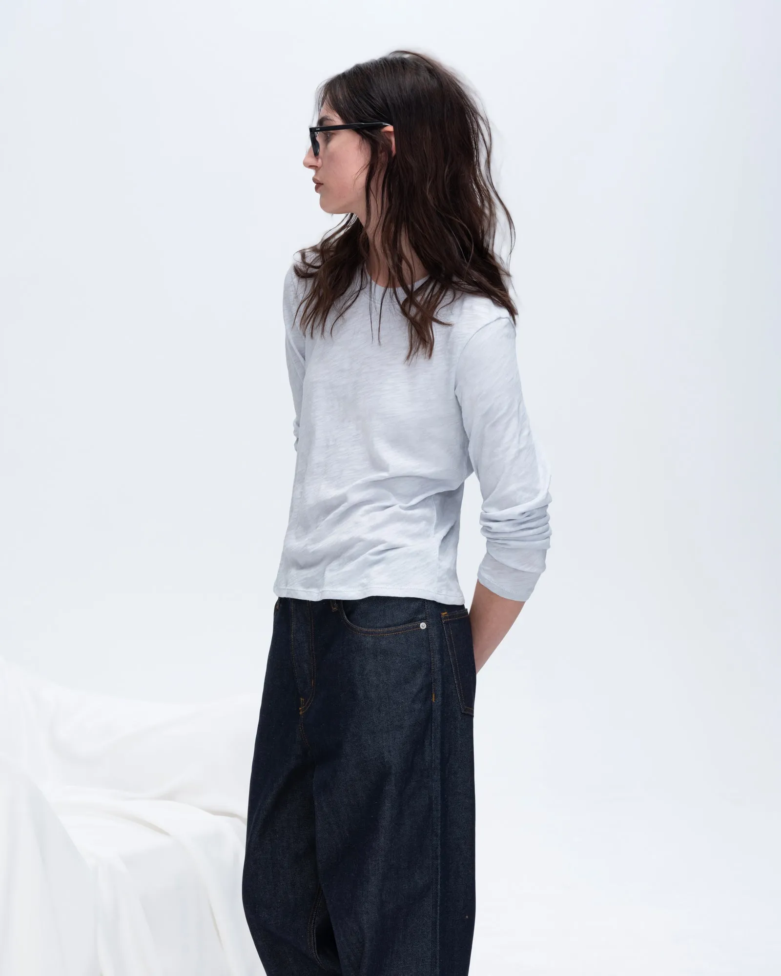 Slub Jersey Long Sleeve Crop Tee - Powder Blue Limited Edition Odor Resistant Material