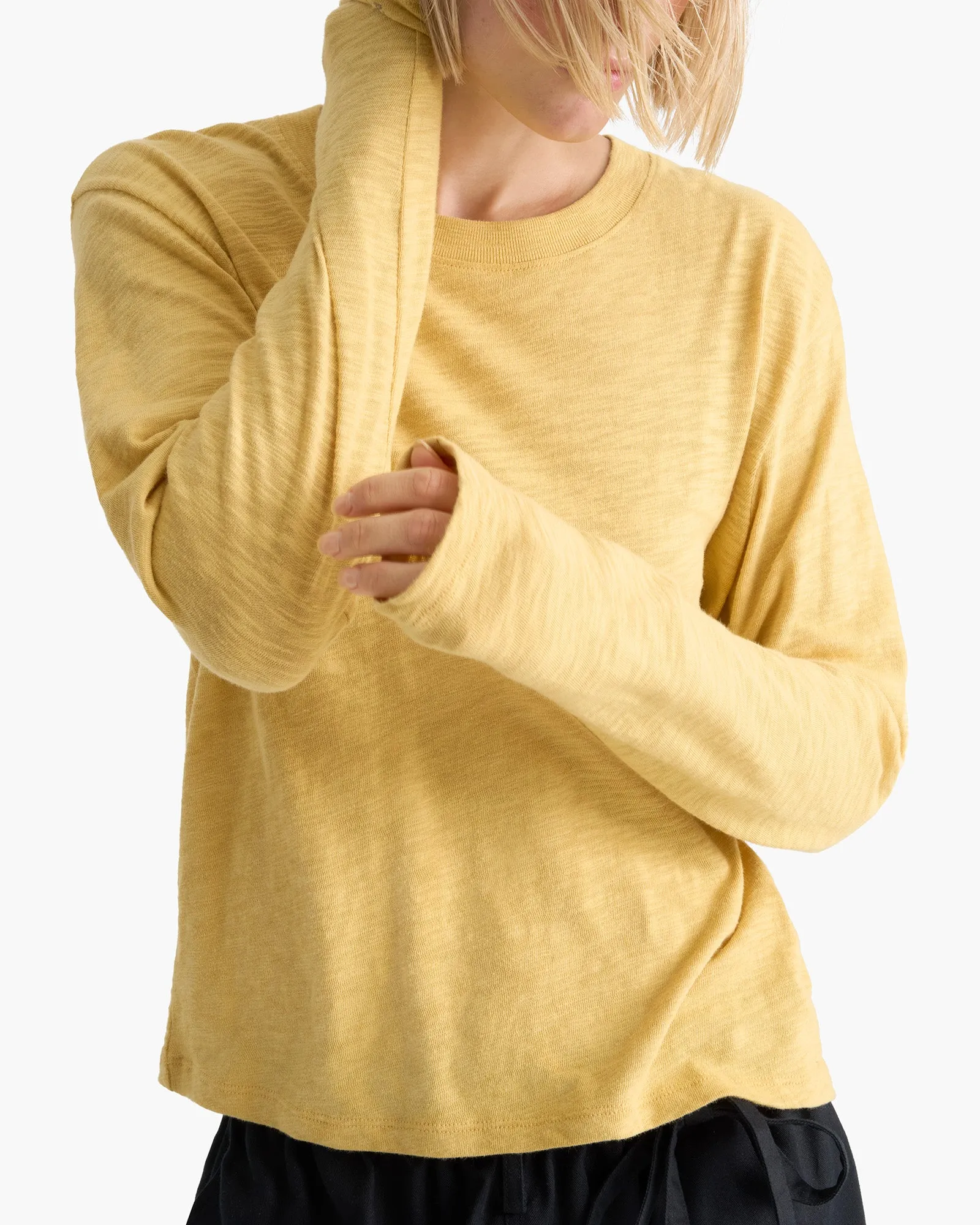 Slub Jersey Long Sleeve Crop Tee - Sunflower High Density Cotton Sporty Style Wear