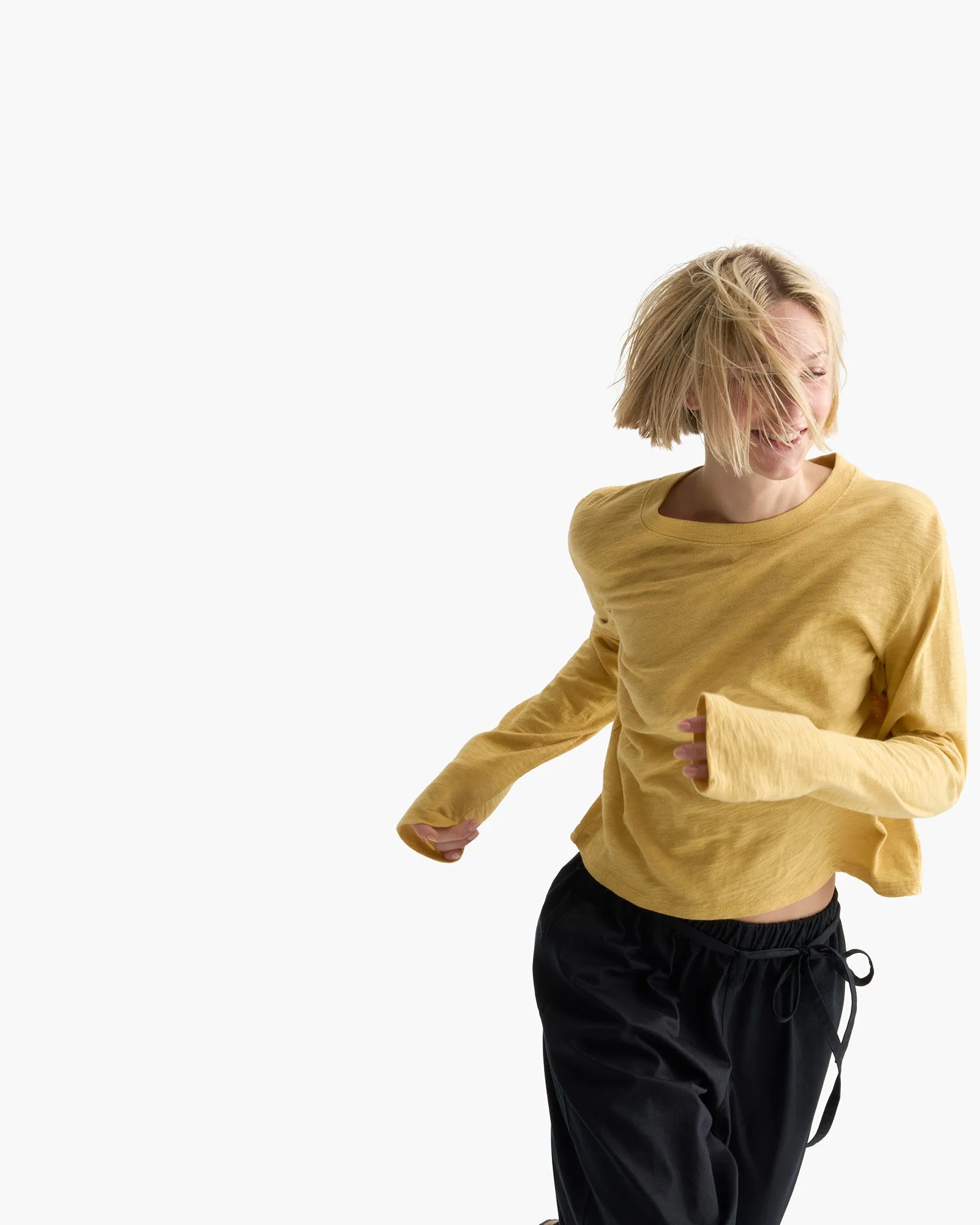 Adult sophistication Slub Jersey Long Sleeve Crop Tee - Sunflower