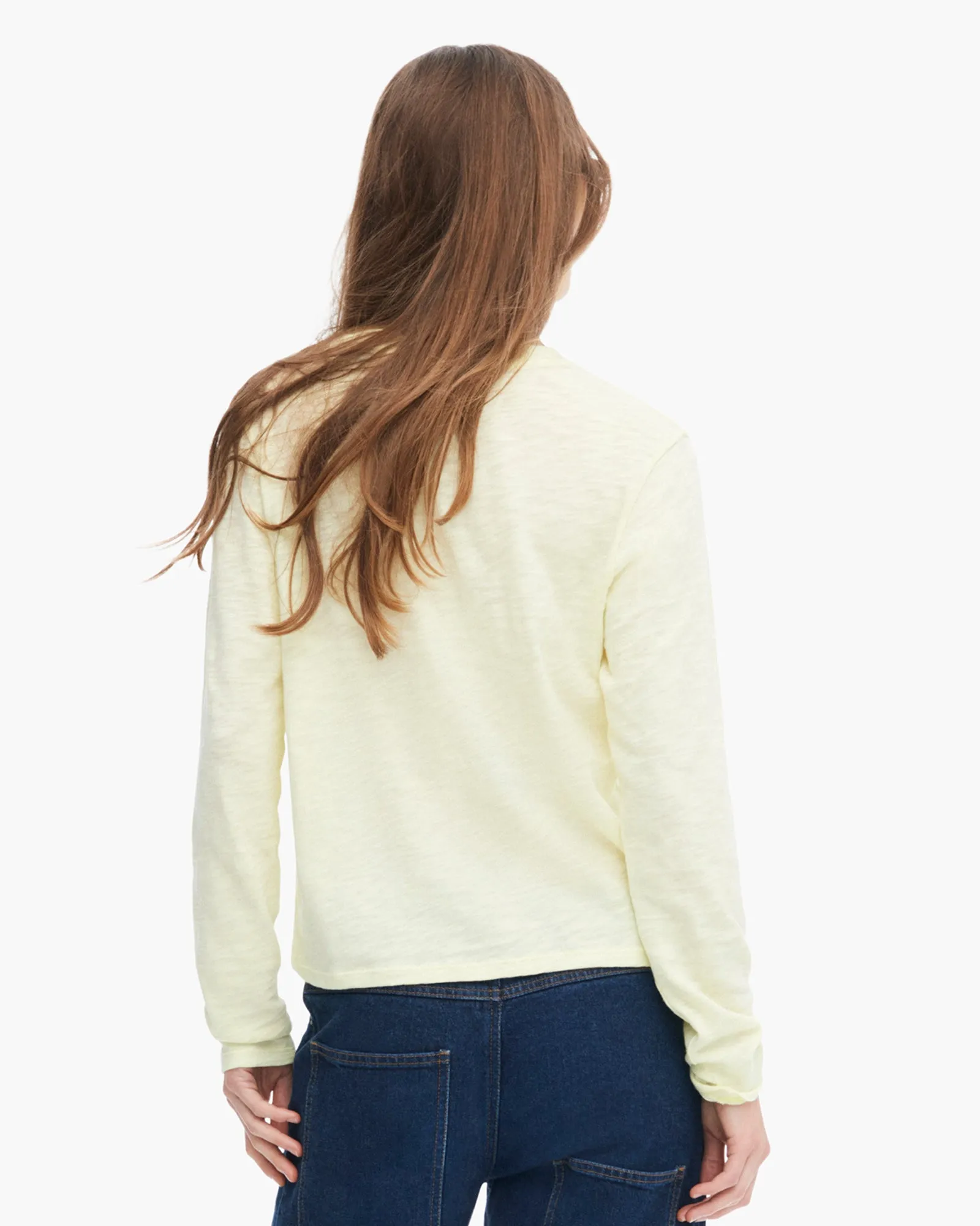 Slub Jersey Long Sleeve Crop Tee - Tender Yellow Brushed Interior Lining Perfect Design